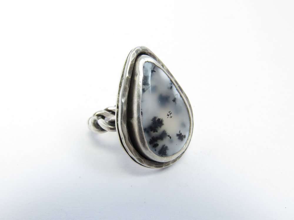 mom gift gift for her artisan jewelry agate jewelry crystal ring dainty ring botanical ring handmade silver ring Dendrite agate ring