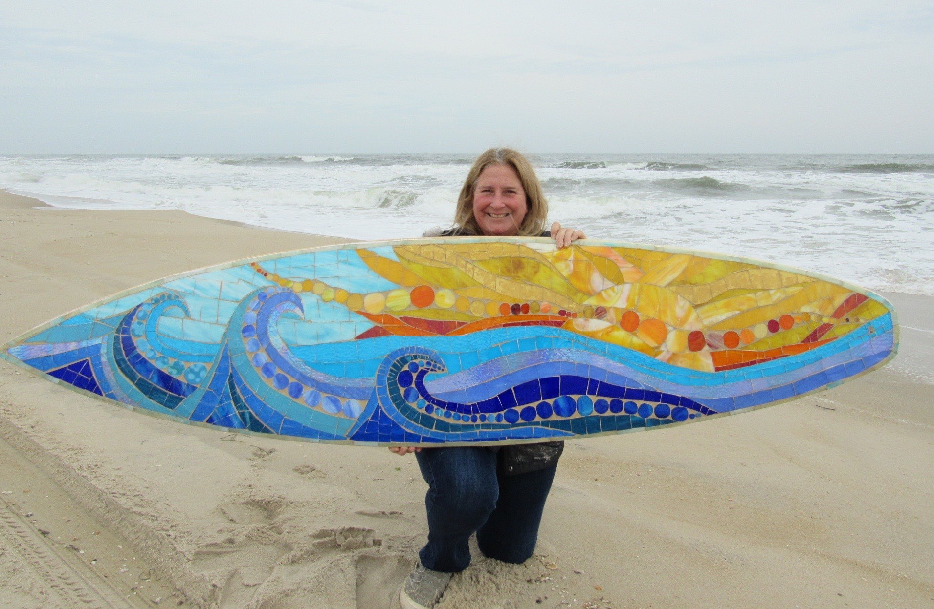 SwellColors Glass Mosaic Surfboard Art.Music on Water 1.jpg
