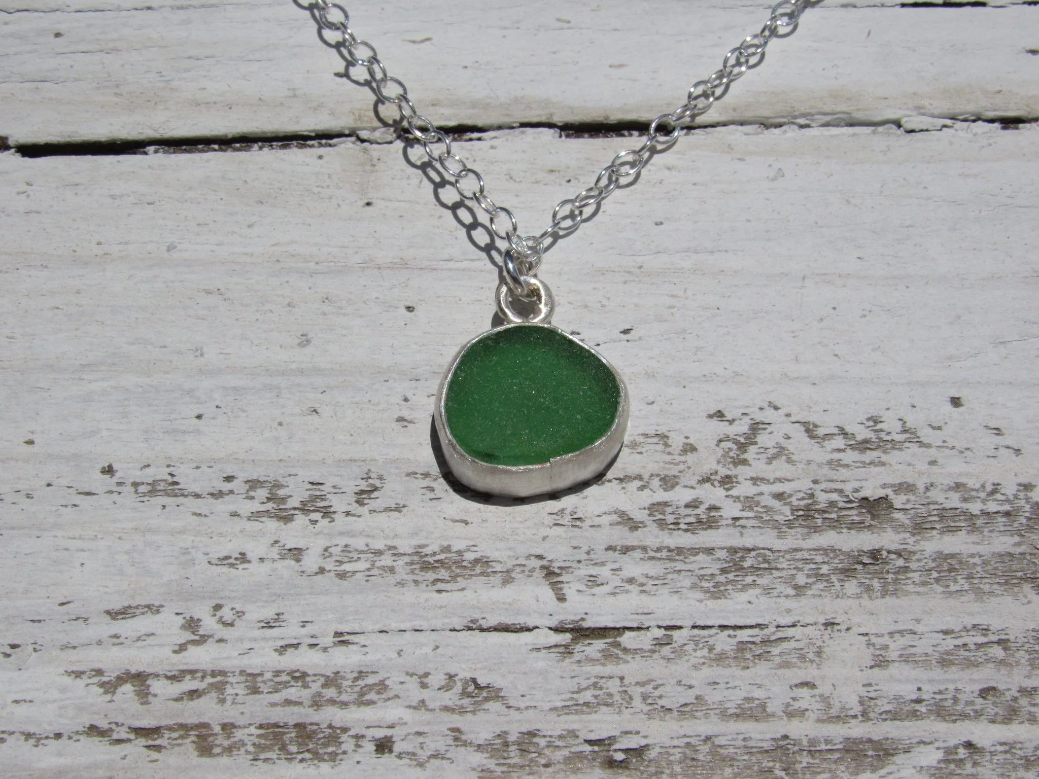 handmade green sea glass necklace