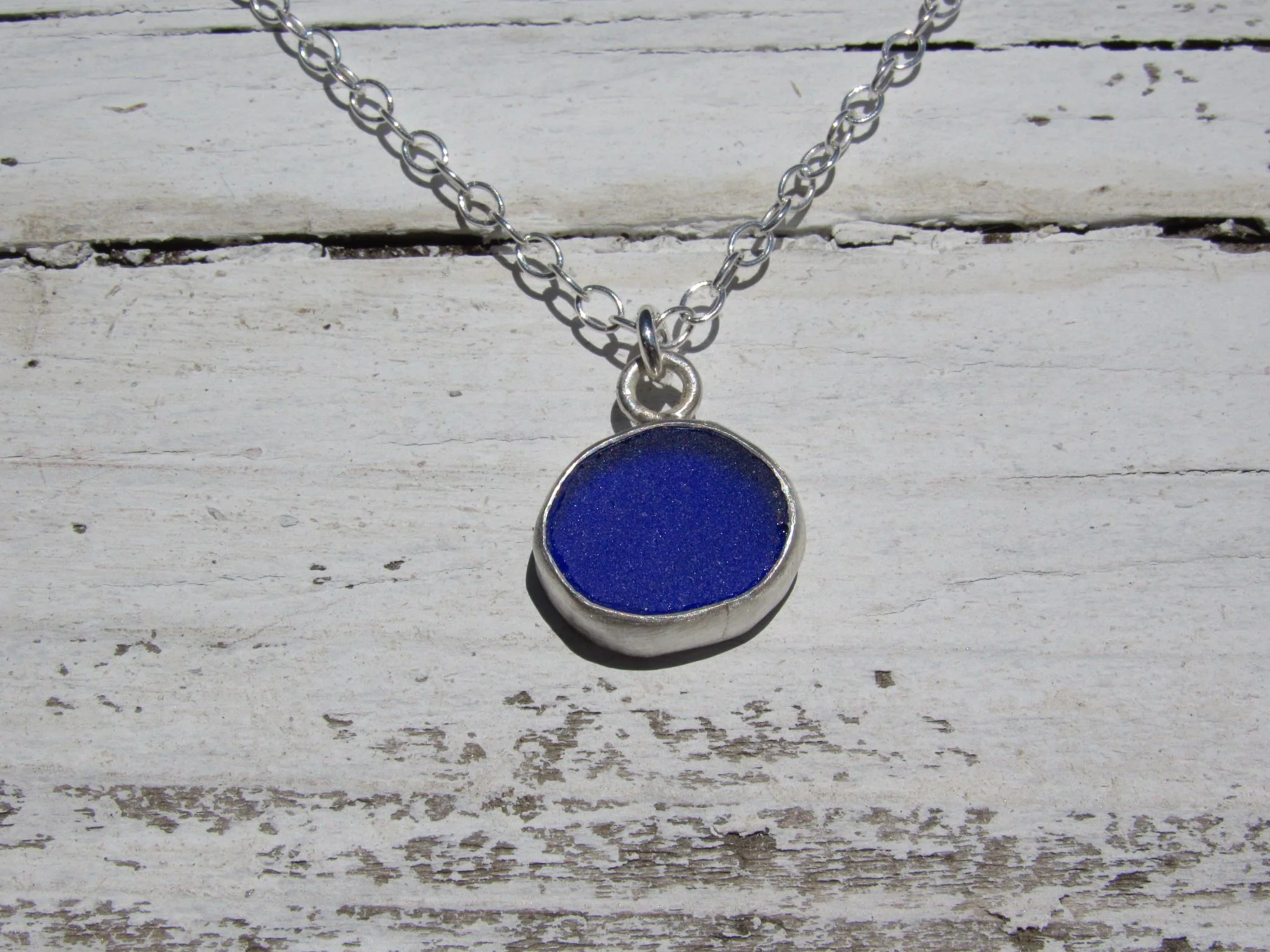 cobalt blue sea glass necklace