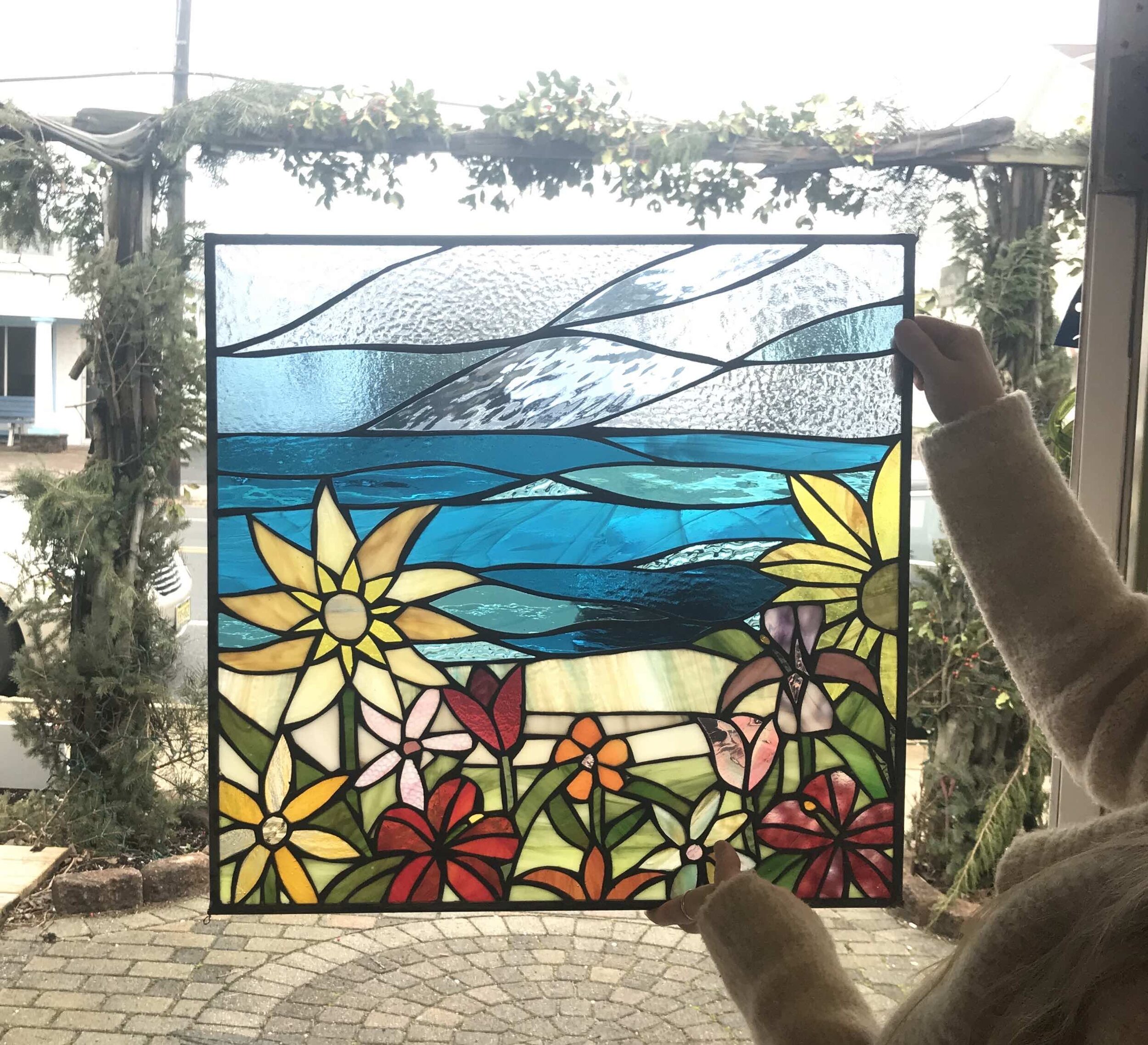 Custom Floral Beach Scene Stained Glass. 2019.jpg