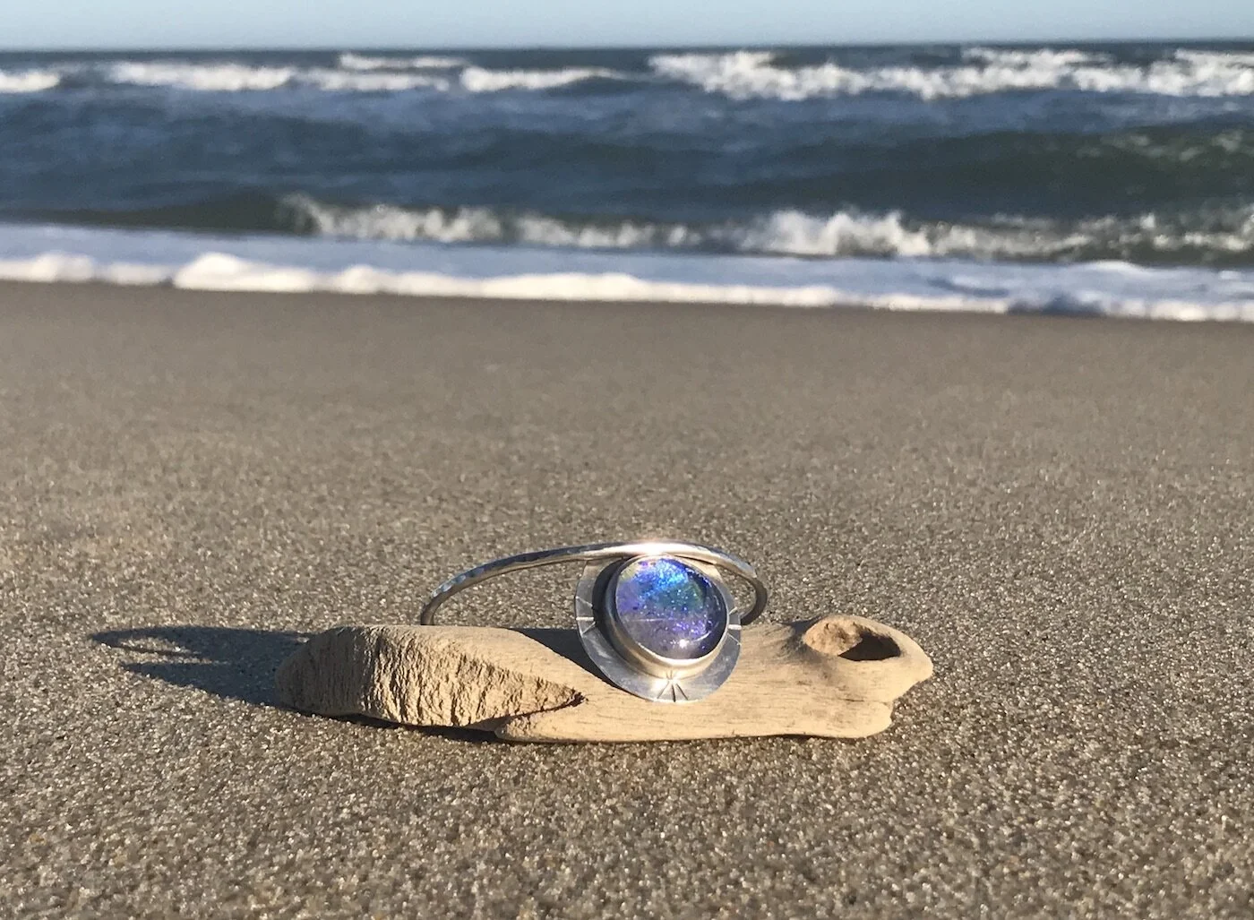 Moon Dance Cuff - Dichroic Glass &amp; Sterling Silver Cuff Bracelet