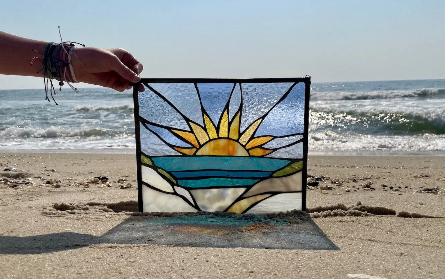 beach sunrise over the dunes stained glass window