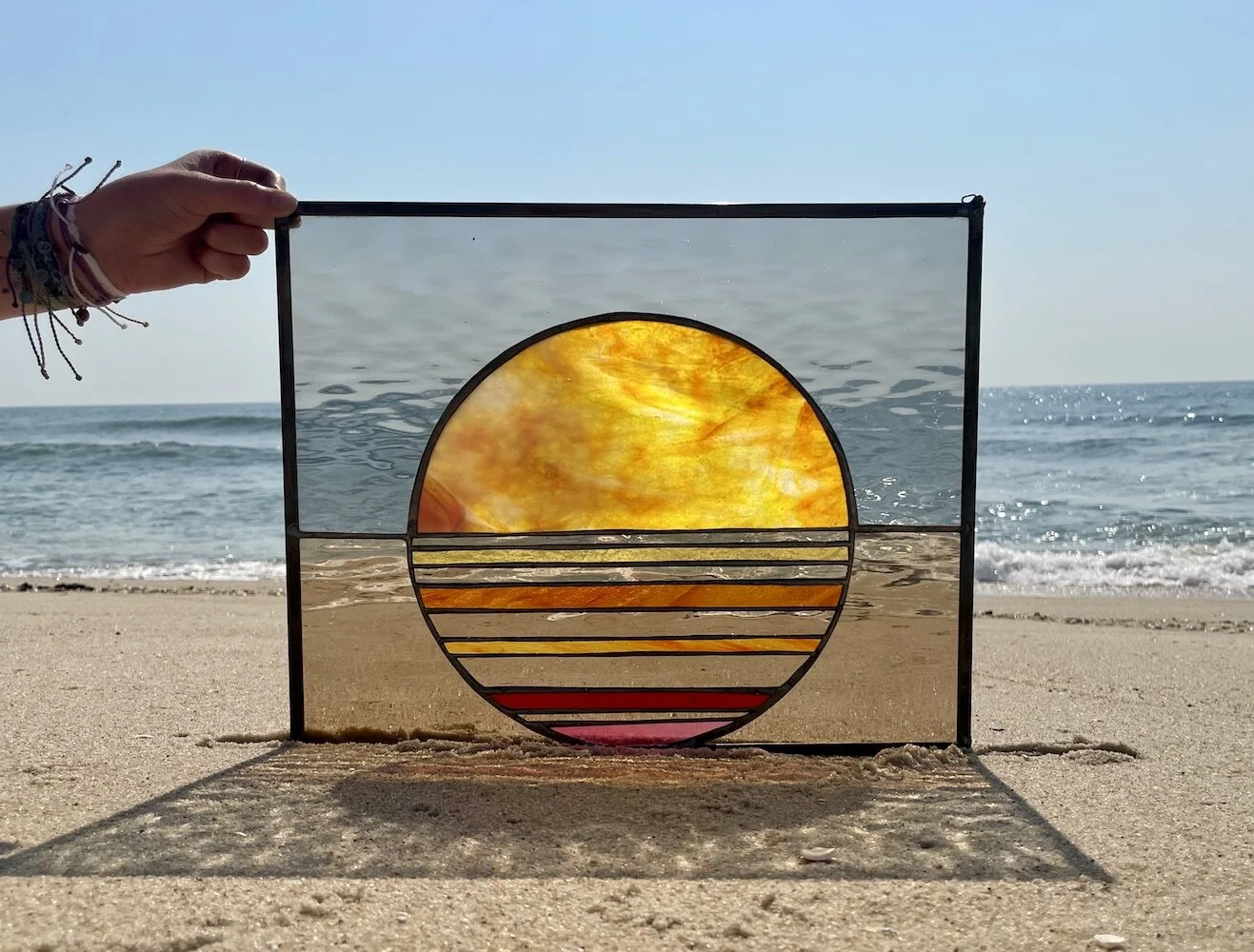 retro sun surf sun stained glass