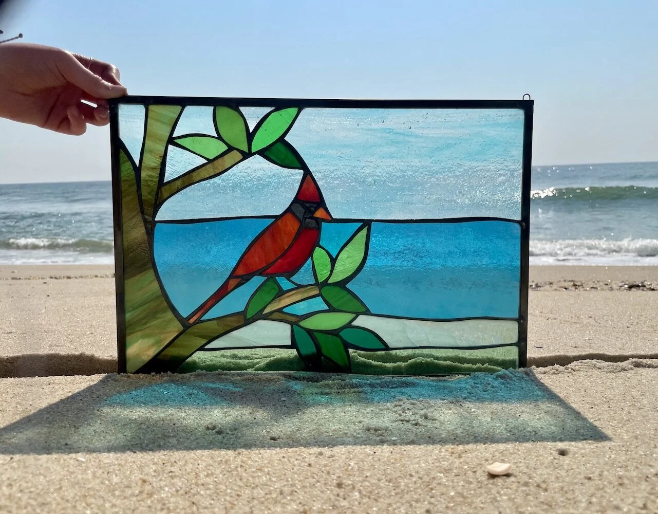 cardinal bird stained glass window