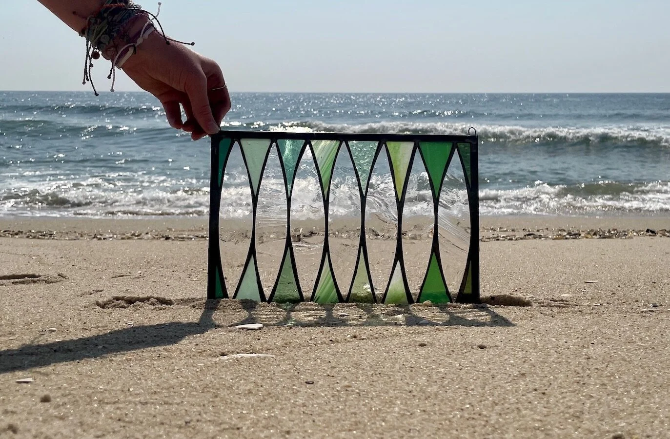 surfboard green stained glass art