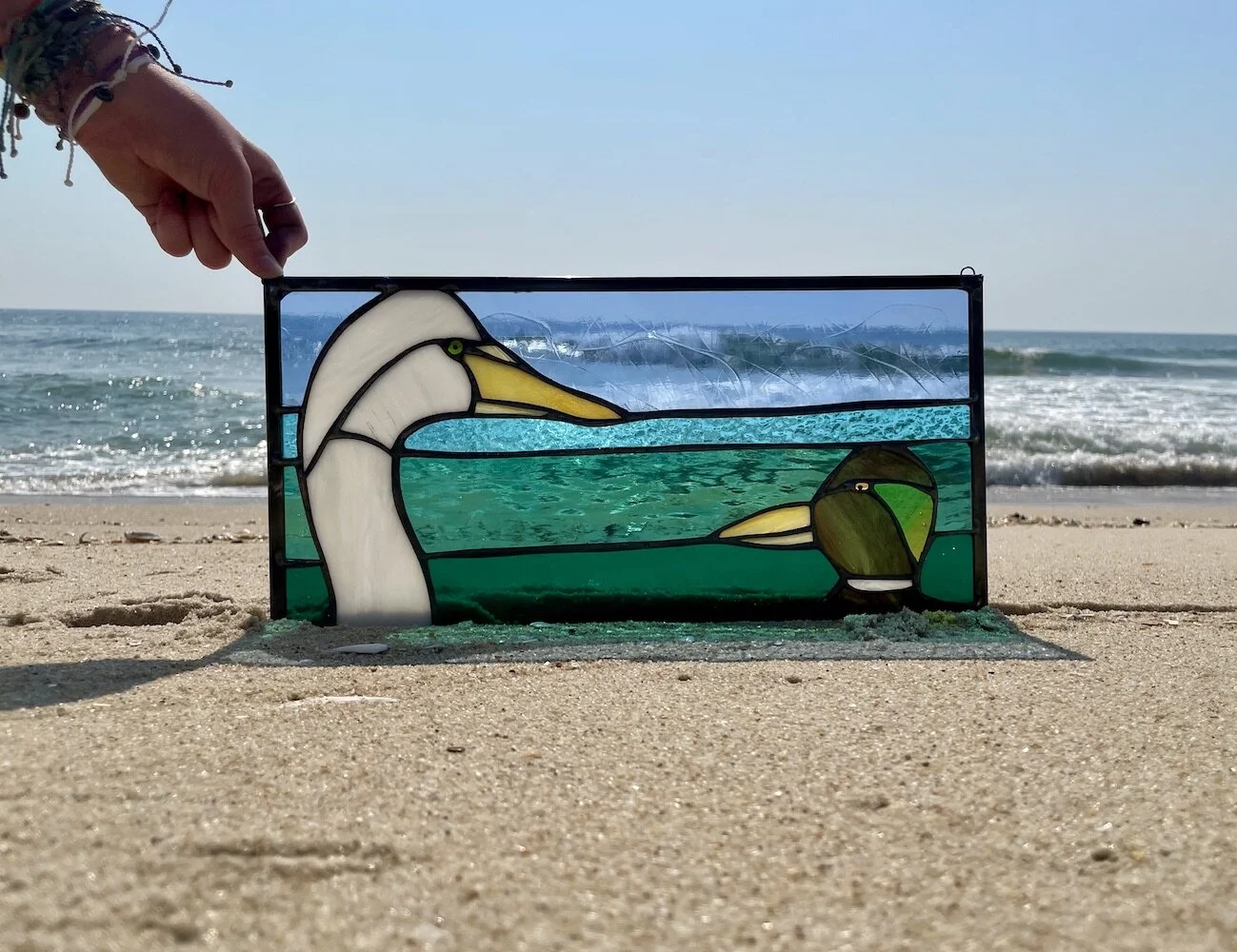 duck bird stained glass panel