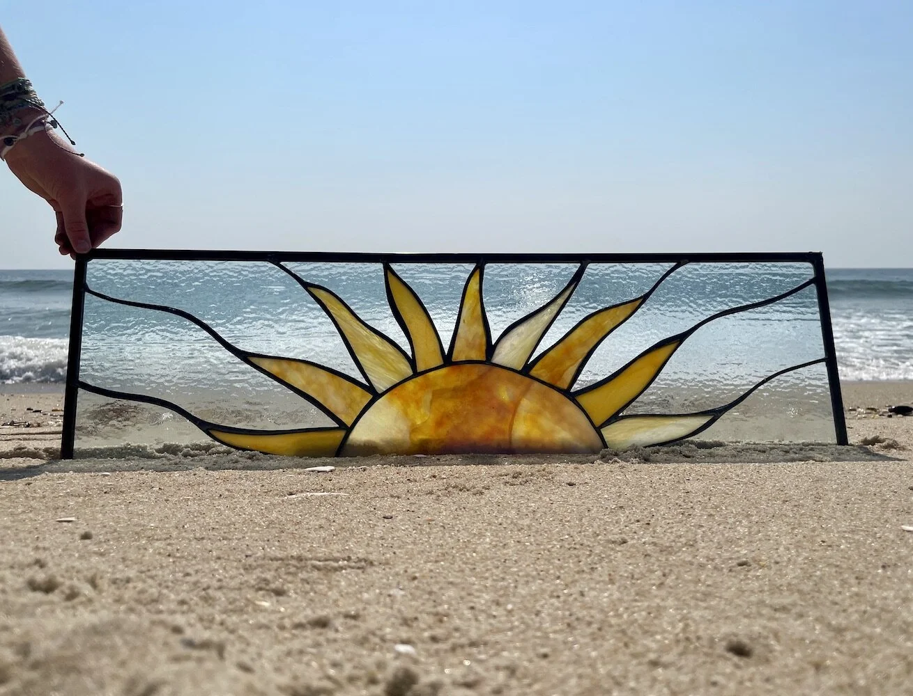 sunrise stained glass transom window