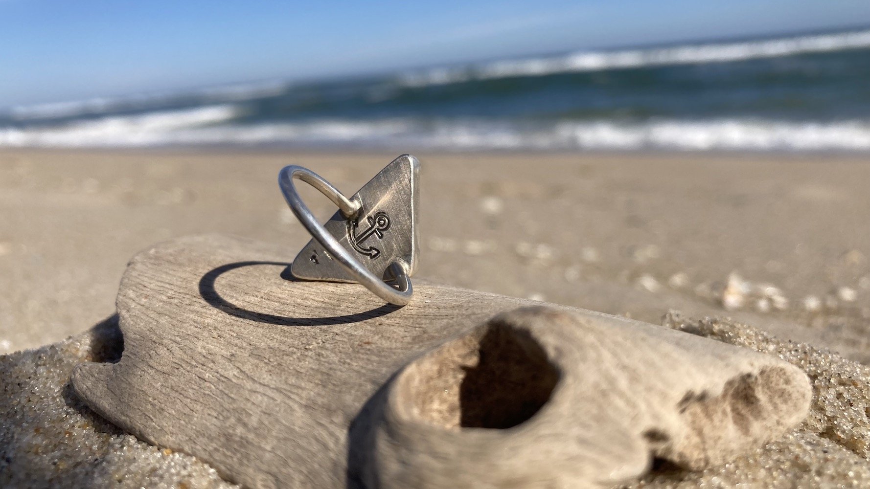 Blue Ombre triangle sea glass ring 1 back.jpeg