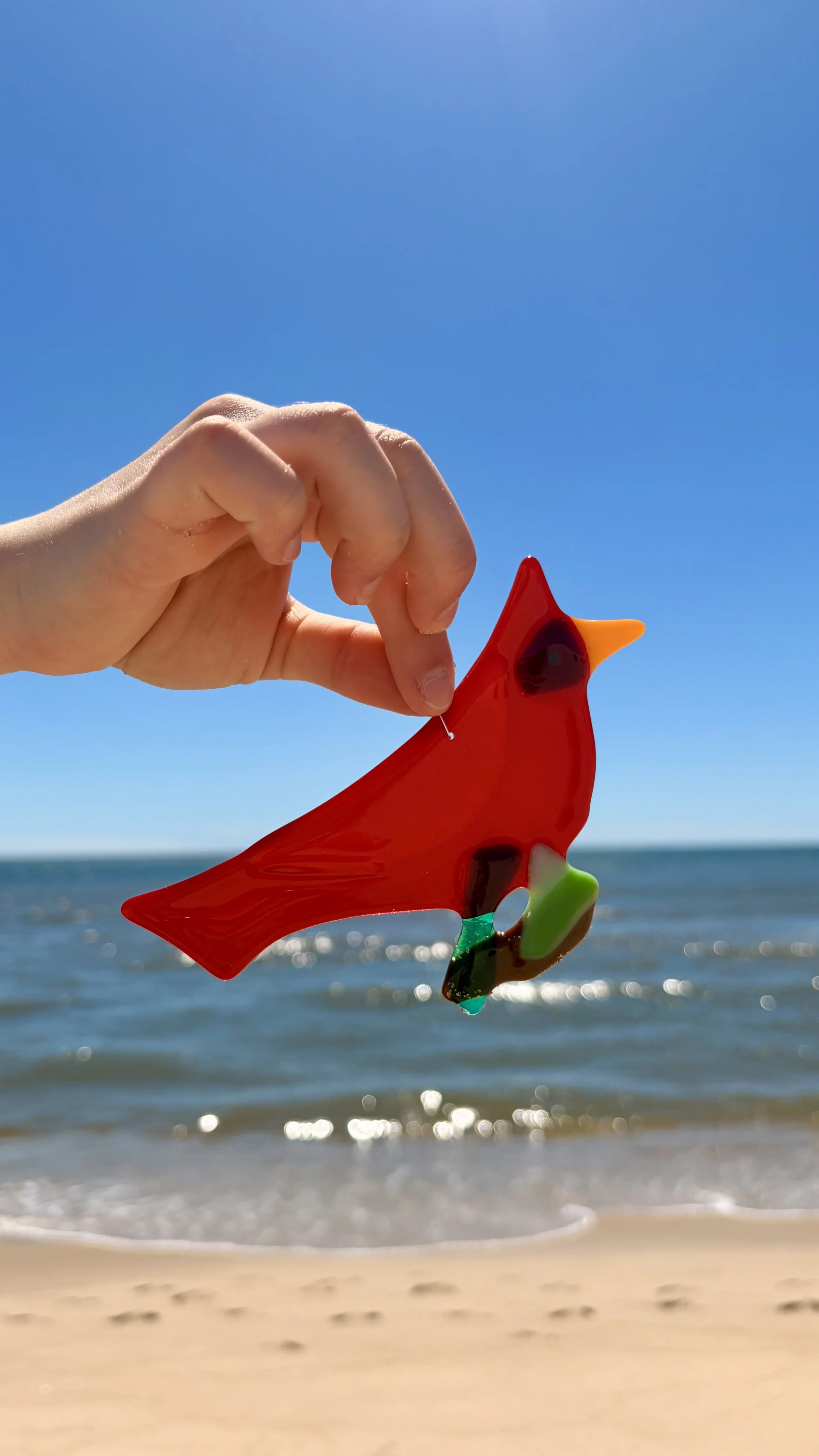 Cardinal Love - Fused Glass Ornament