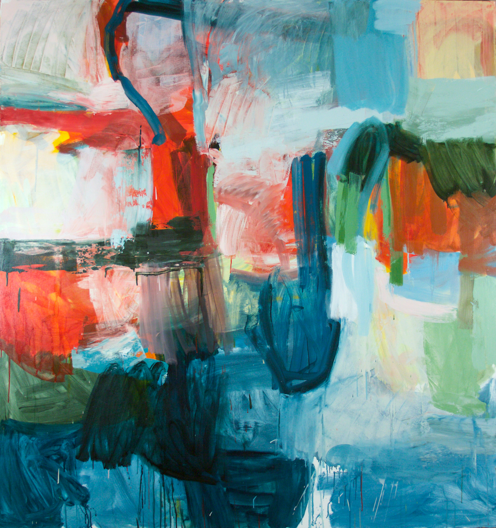 Between River and Rock, 2016, oil and wax on canvas, 70 x 66 in
