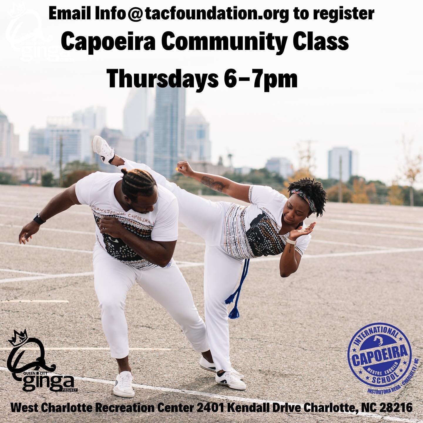 QC GINGA Project presents Capoeira Community Classes starting Thursday, December 1st. These FREE classes are open to all ages. Check our LinkTree to register. #capoeira #community #capoeiracommunity #qcgingaproject #ginga #qccapoeira #charlottecapoei