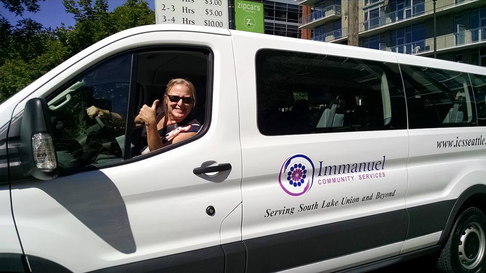 Patty celebrating the new van recently donated by Boeing