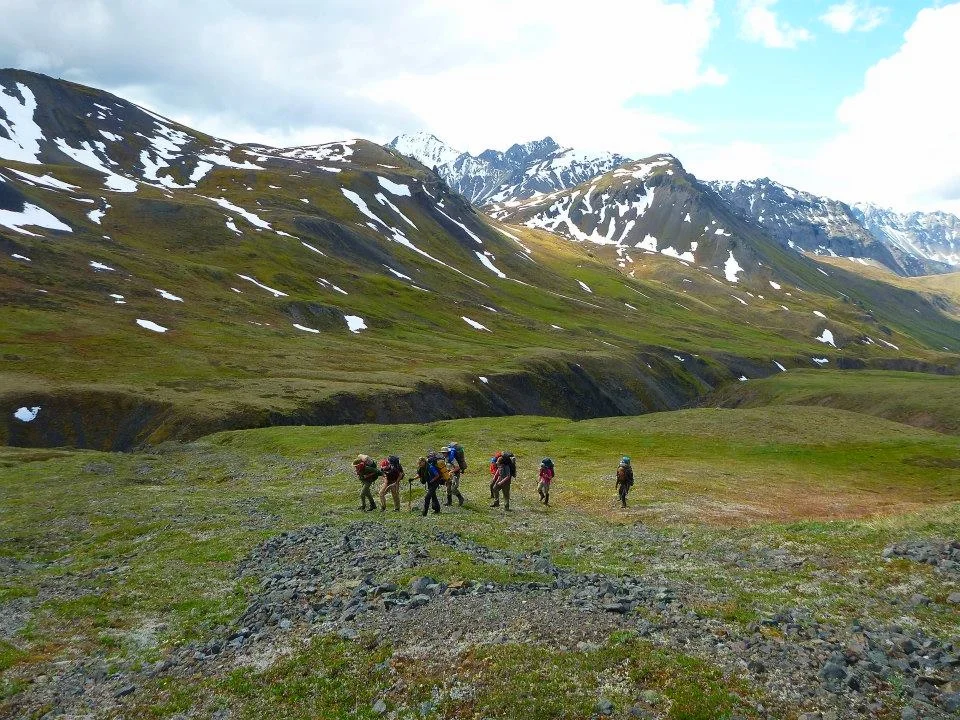 Climbing up a high pass in the Talkeetna Mountains