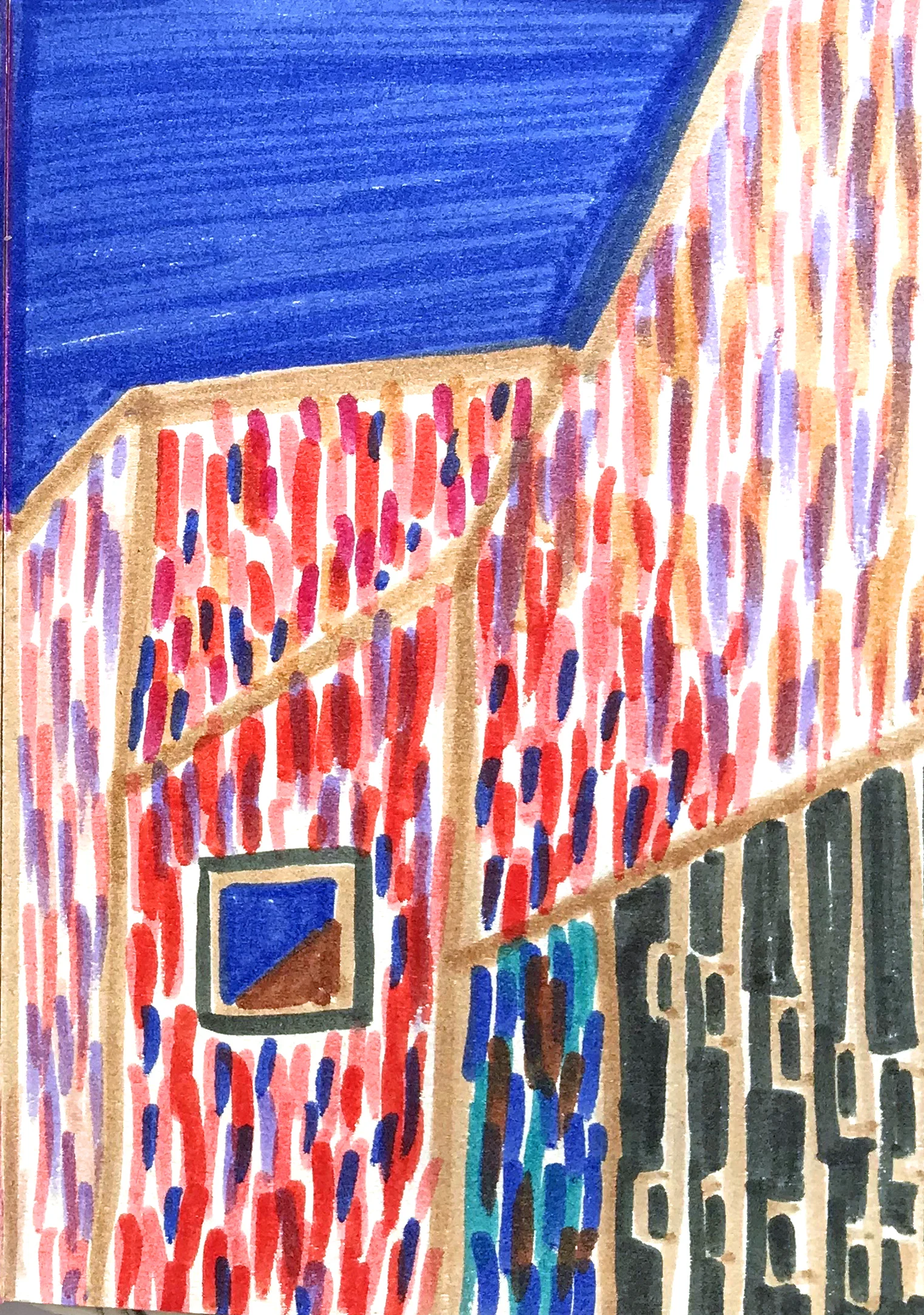 Brandhorst (Munich, cold winter's day post Alex Katz), 2018, felt tip on paper, 10 x 15 cm