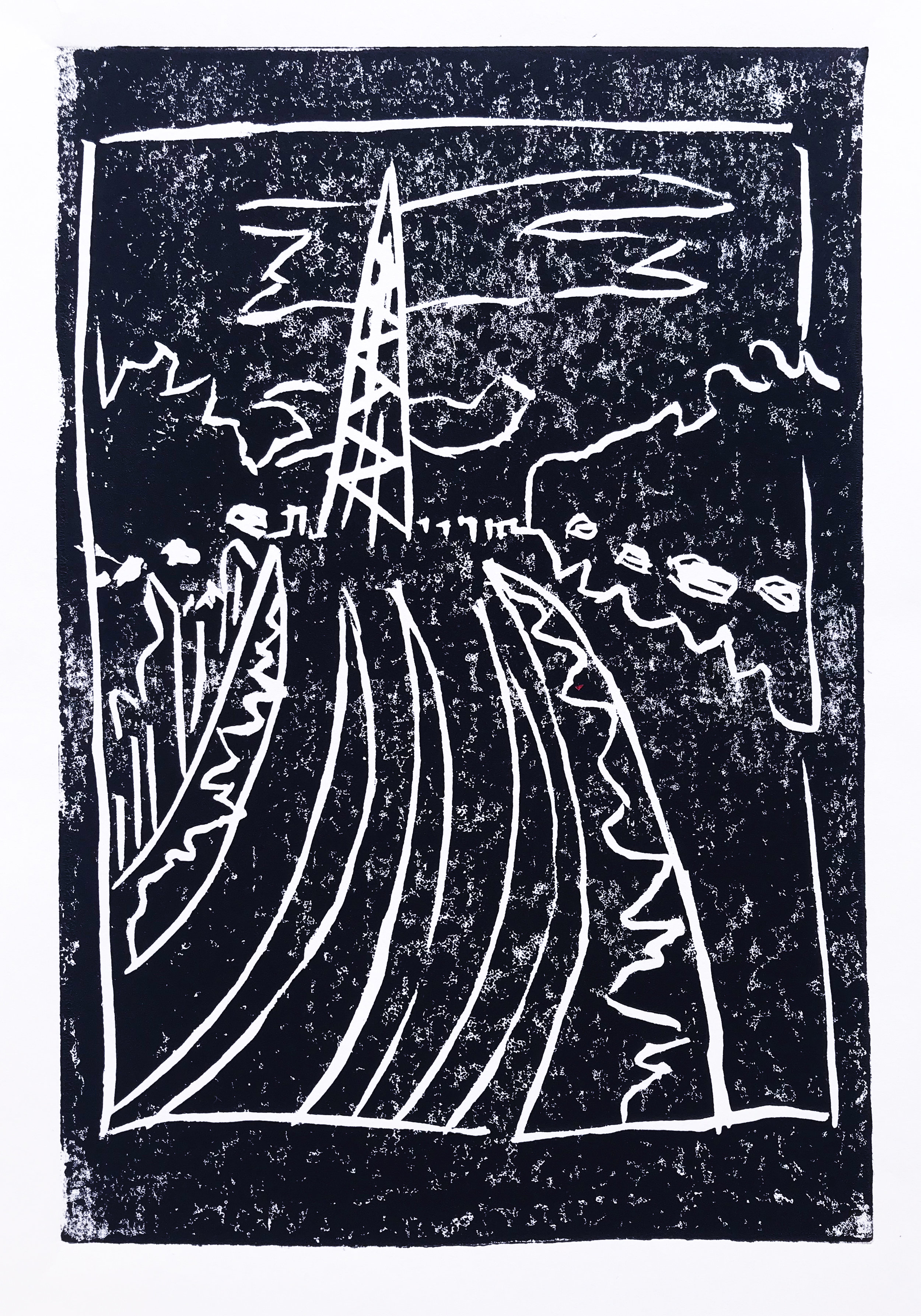 The Mast, 2019, linoprint on paper, 20 x 15 cm 