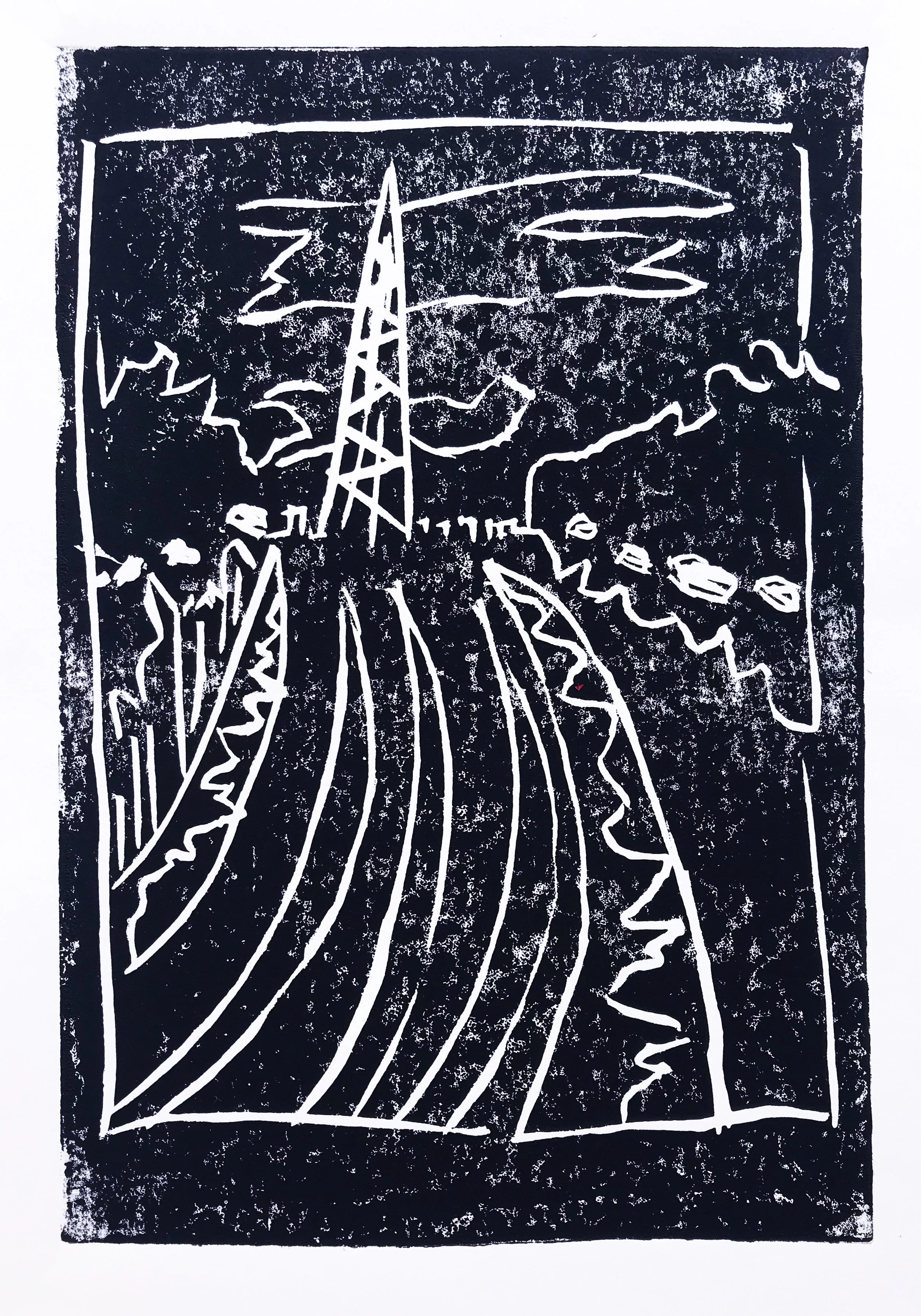 The Mast, 2019, linoprint on paper, 20 x 15 cm