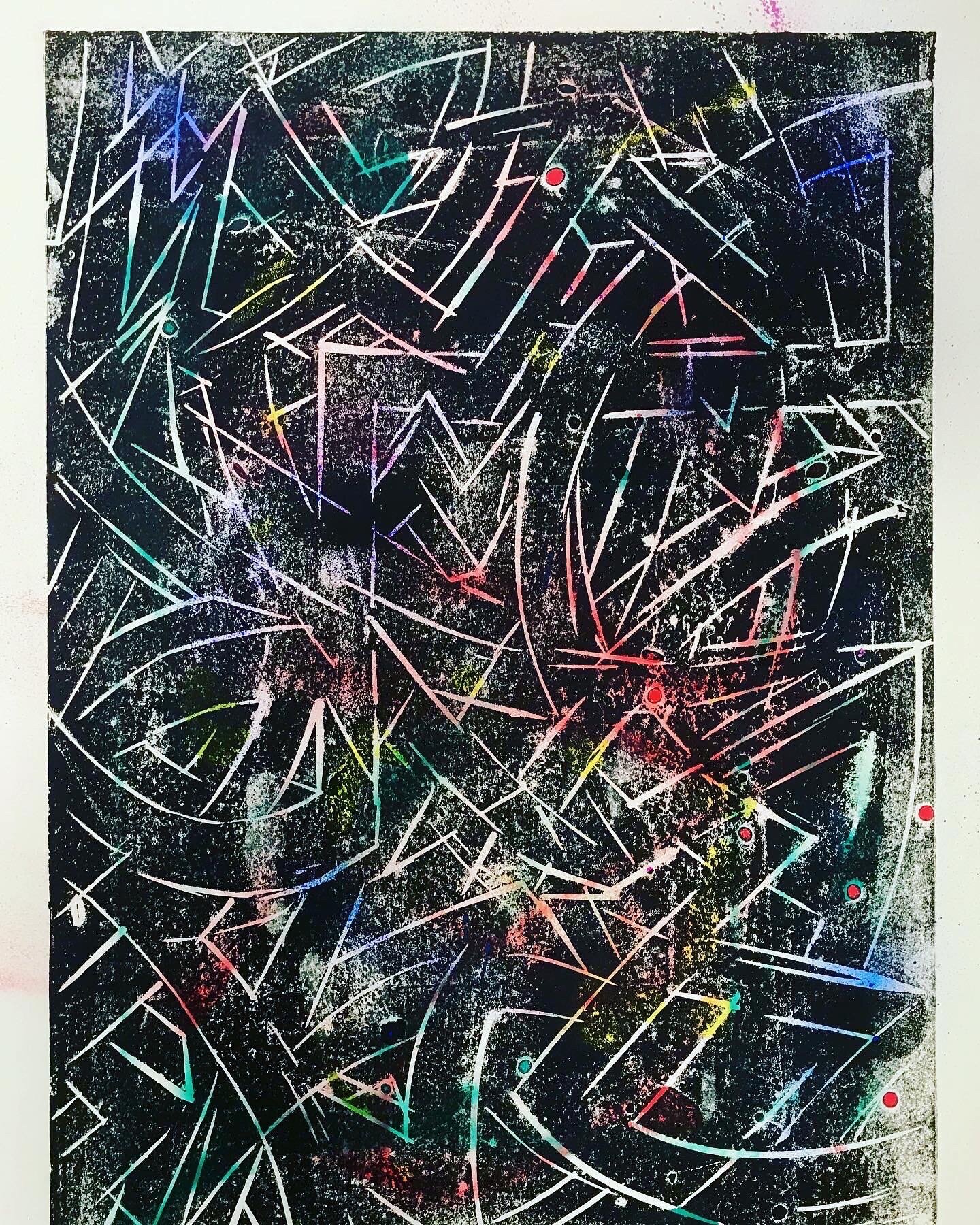 Linocut print and spray paint on newsprint, 59.1 x 42 cm, 2020