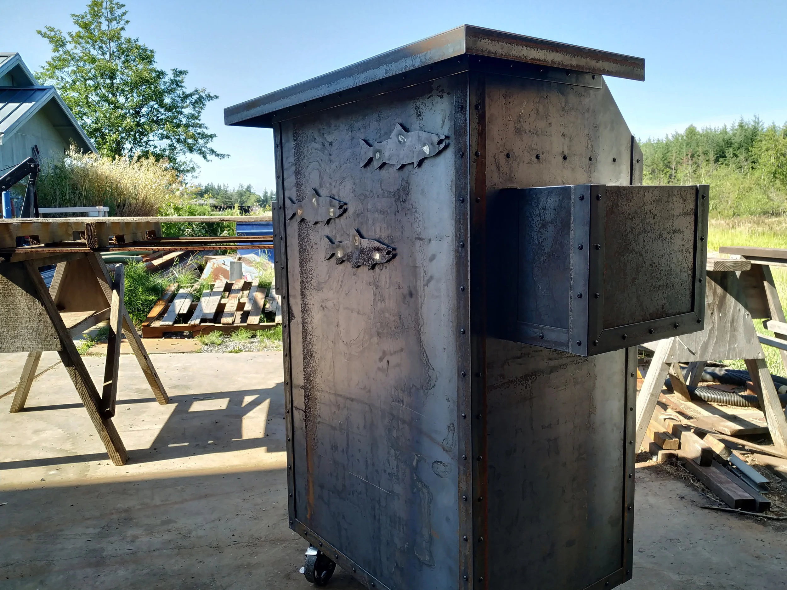 Custom hostess stand for Downriggers, a local restaurant. Pre-rust.