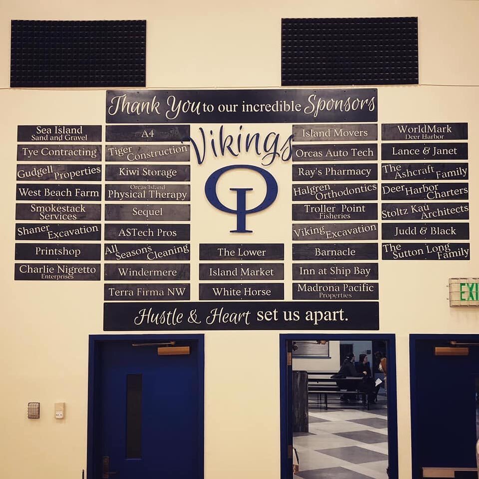 This has been a work in progress for quite a while now. Our local high school booster club commissioned us to create this sponsor wall signage for them. We think it has turned out great! Thanks to our Orcas Island High School booster club!
#salishmet