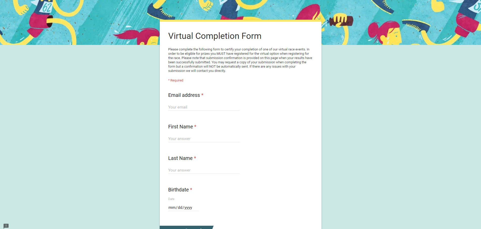 This is a screenshot of what the form looks like on a desktop. On mobile, the amount of information you'll see will depend on the size of your screen.