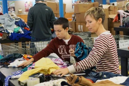 Sorting and packing as a church family at World Vision Pittsburgh