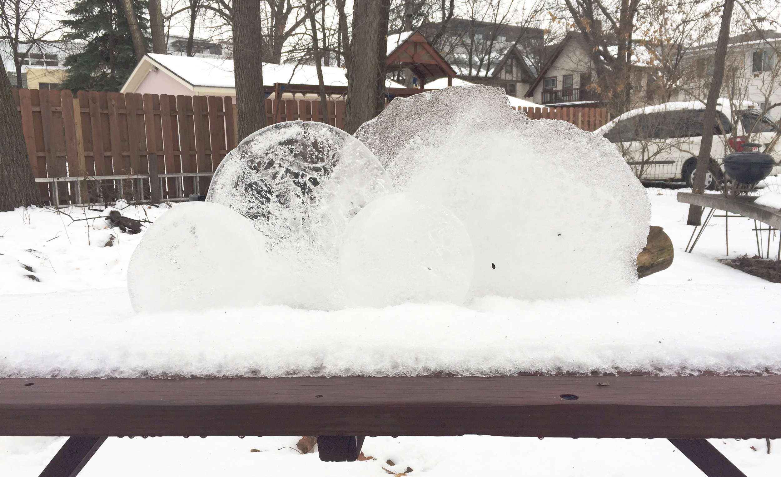 Ice Sun Disks on Picnic Table