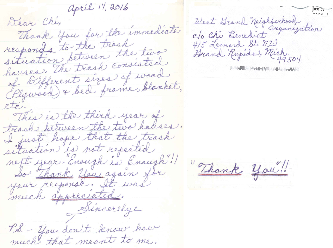 We received this nice letter from a senior resident! We removed the residents name and address to keep their identity secret! You are very welcome!