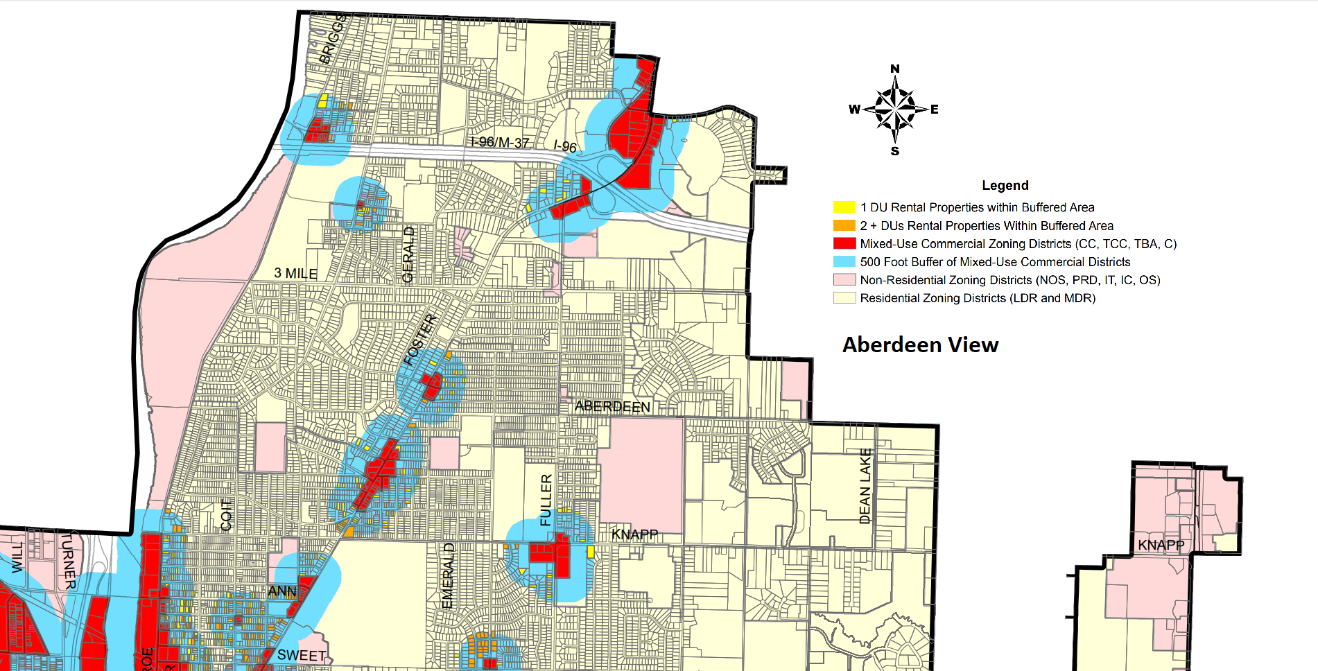 Aberdeen St. View Showing in blue the 500 ft. Buffer.