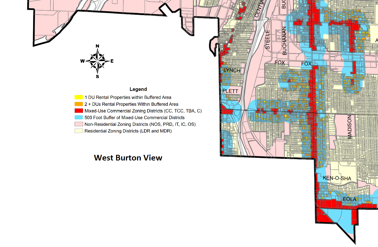 West Burton St. View Showing in blue the 500 ft. Buffer.