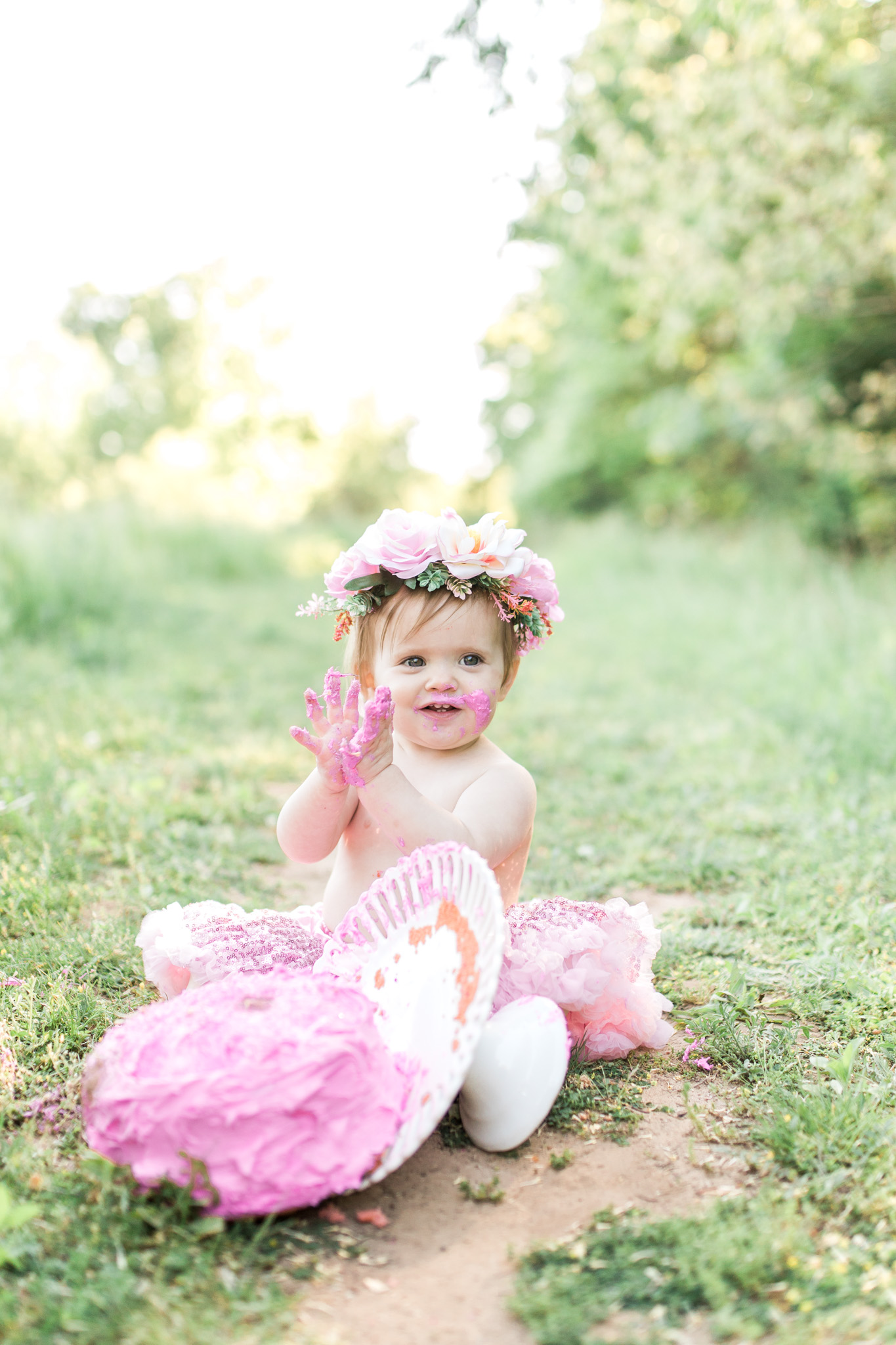 First Birthday Photos | Baby girl | Pink tutu | Cake Smash | Family Photos | Flower crown | What to Wear | Intersex Variation