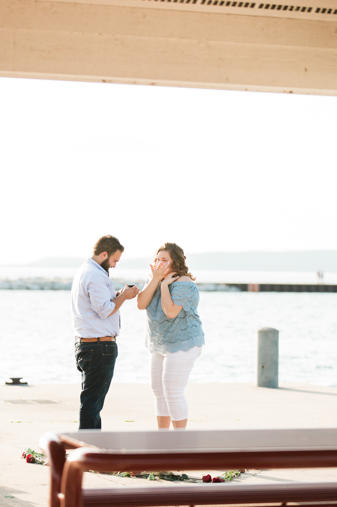 Romantic Petoskey Michigan Proposal on the Pier with Rose Trail | How He Asked | She Said Yes | Laurenda Marie Photography