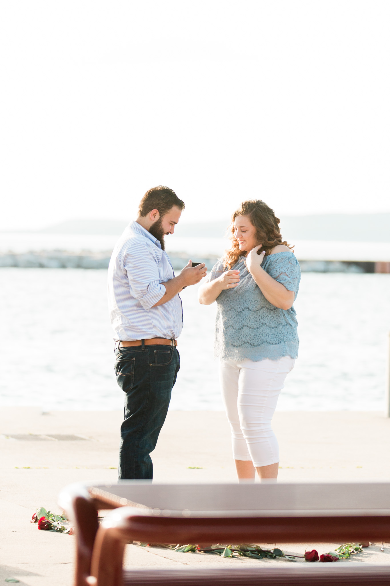 Romantic Petoskey Michigan Proposal on the Pier with Rose Trail | How He Asked | She Said Yes | Laurenda Marie Photography
