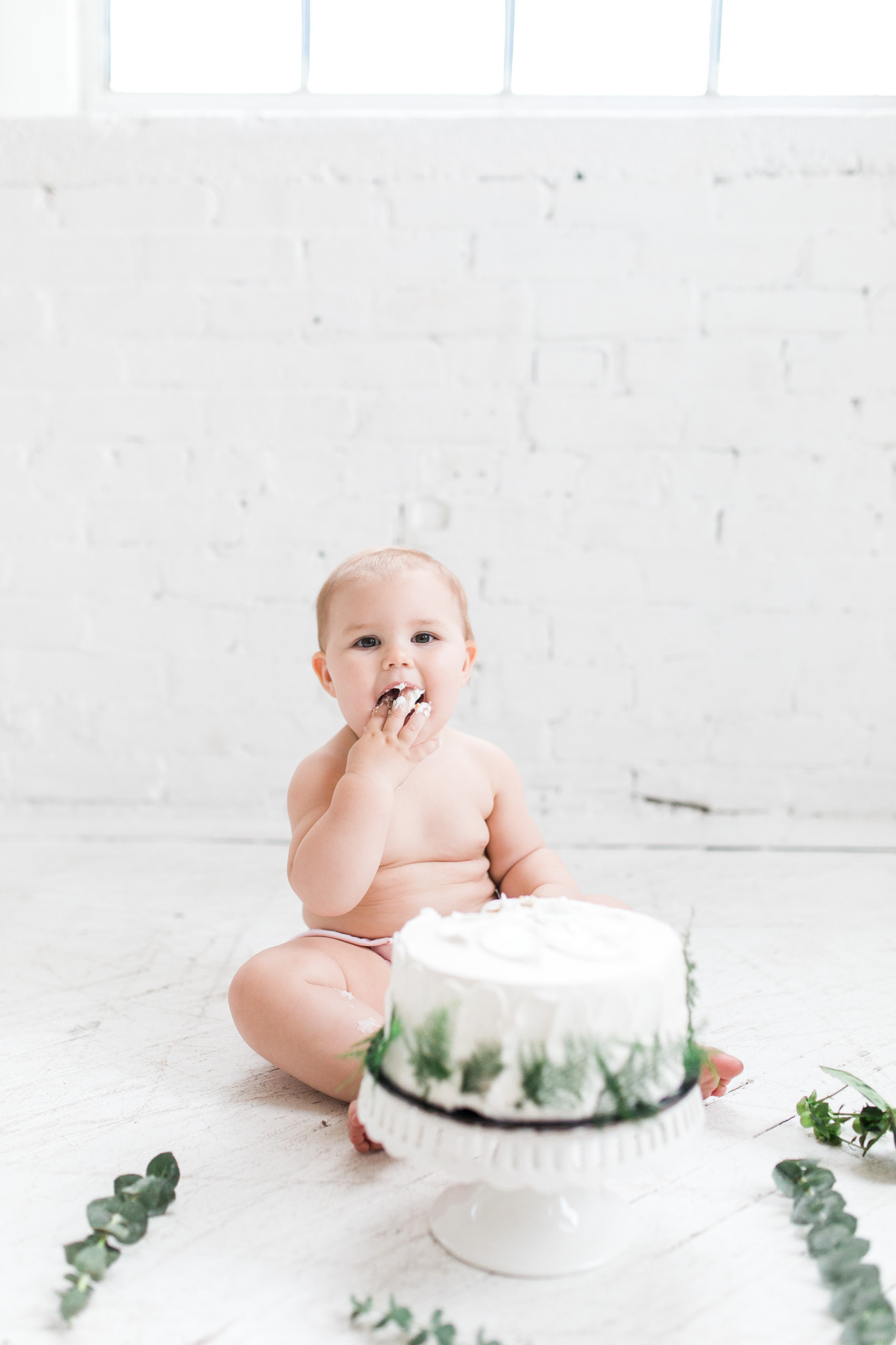 Simple + Raw + Minimalistic Cake Smash Session | Natural Light Studio | One Year Old Baby Girl | Pink Ruffle Diaper Cover