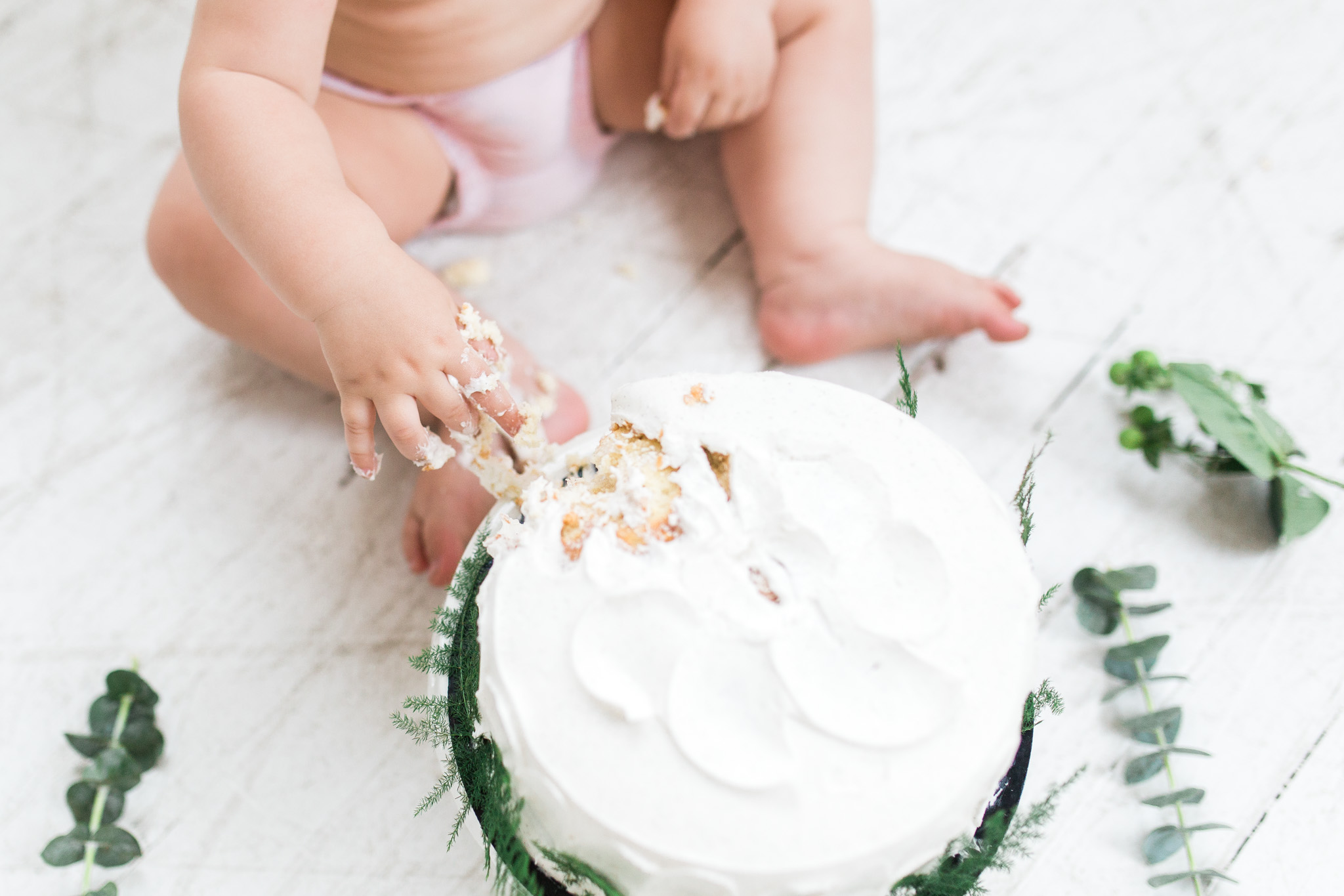 Simple + Raw + Minimalistic Cake Smash Session | Natural Light Studio | One Year Old Baby Girl | Pink Ruffle Diaper Cover