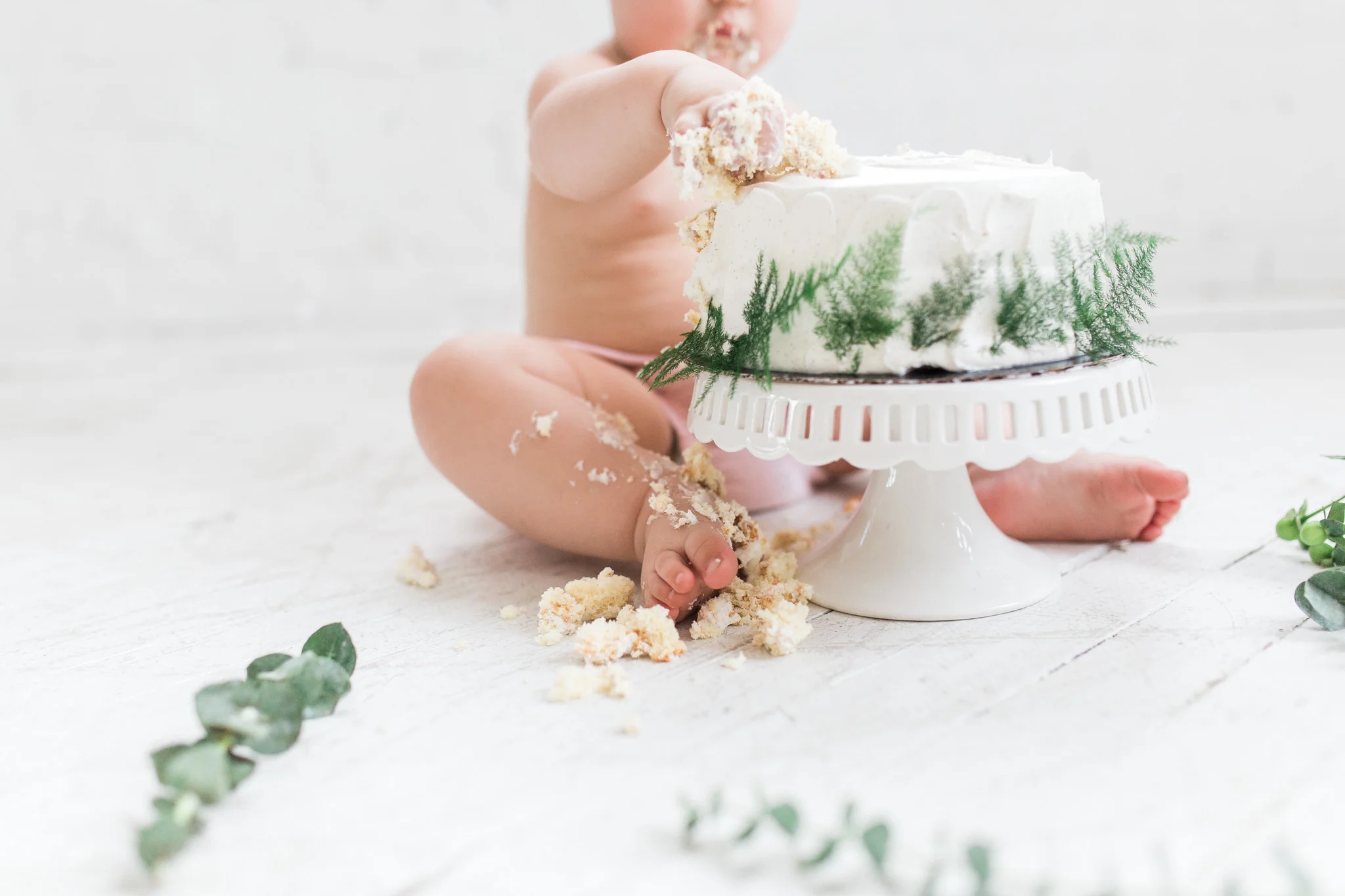 Simple + Raw + Minimalistic Cake Smash Session | Natural Light Studio | One Year Old Baby Girl | Pink Ruffle Diaper Cover