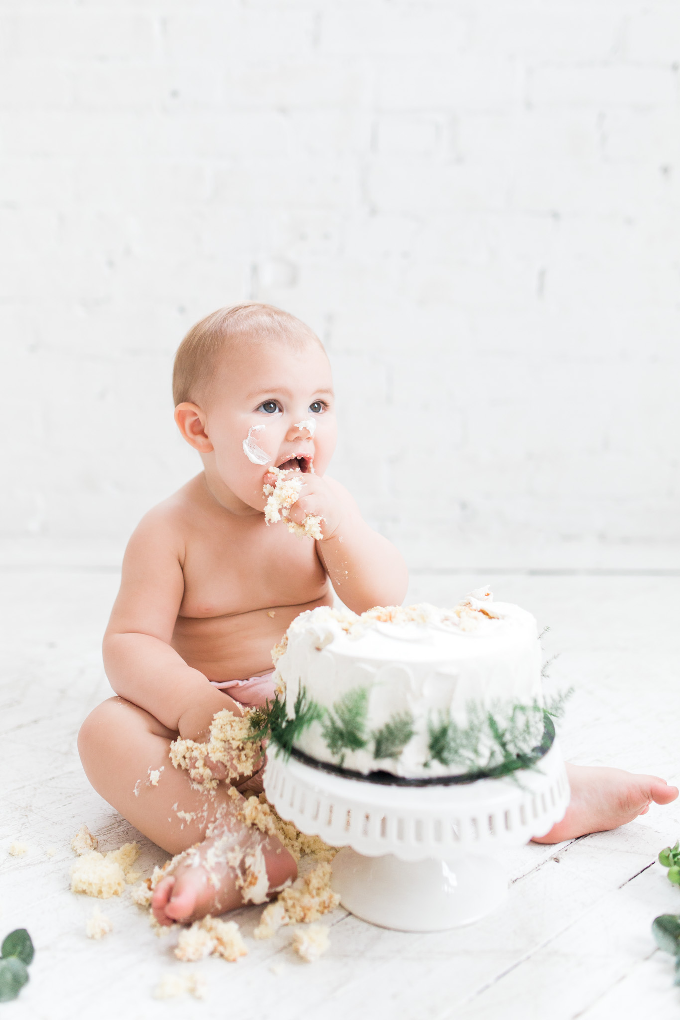 Simple + Raw +  Minimalistic Cake Smash Session | Natural Light Studio | One Year Old Baby Girl | Pink Ruffle Diaper Cover
