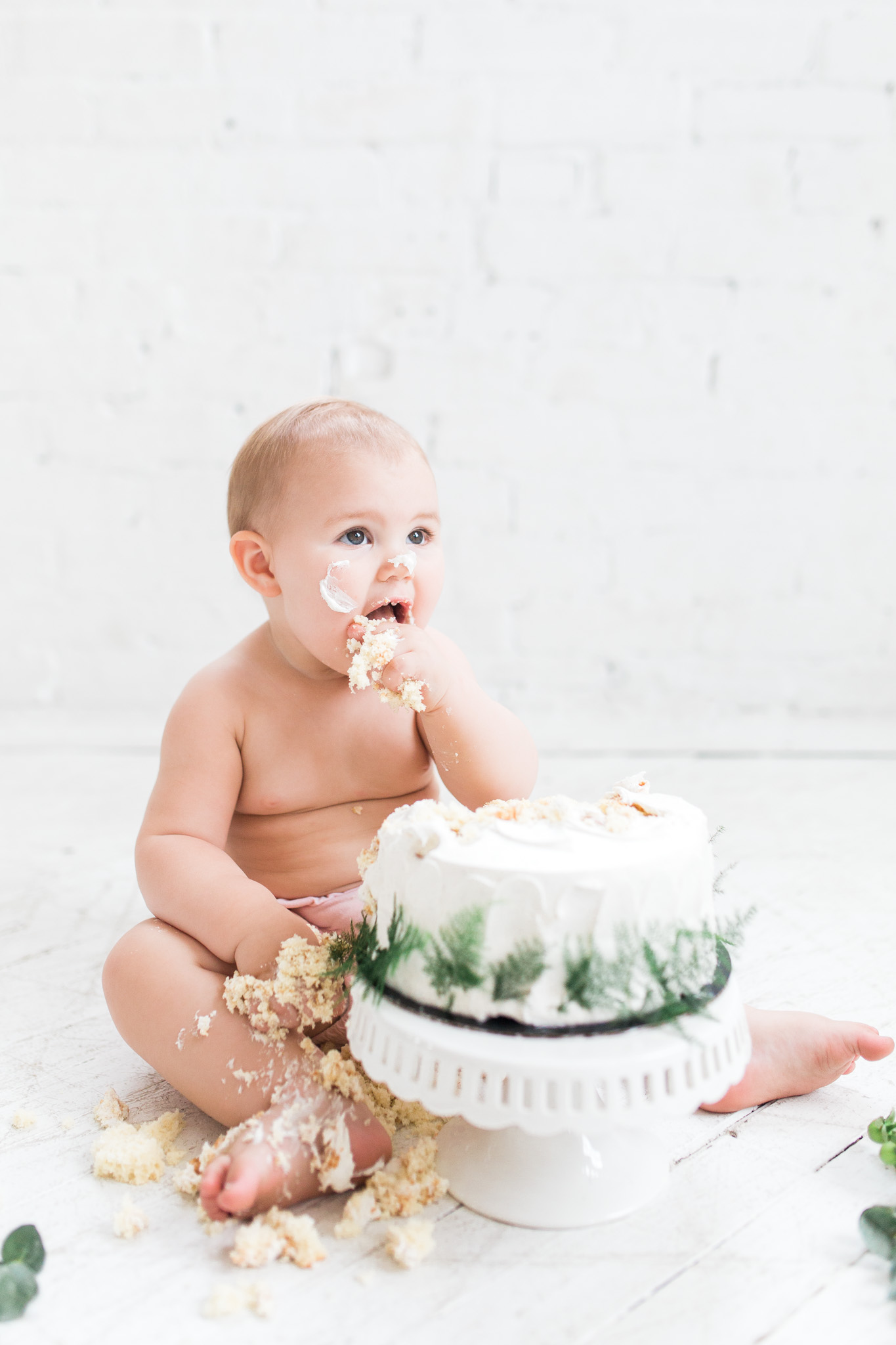 Simple + Raw + Minimalistic Cake Smash Session | Natural Light Studio | One Year Old Baby Girl | Pink Ruffle Diaper Cover