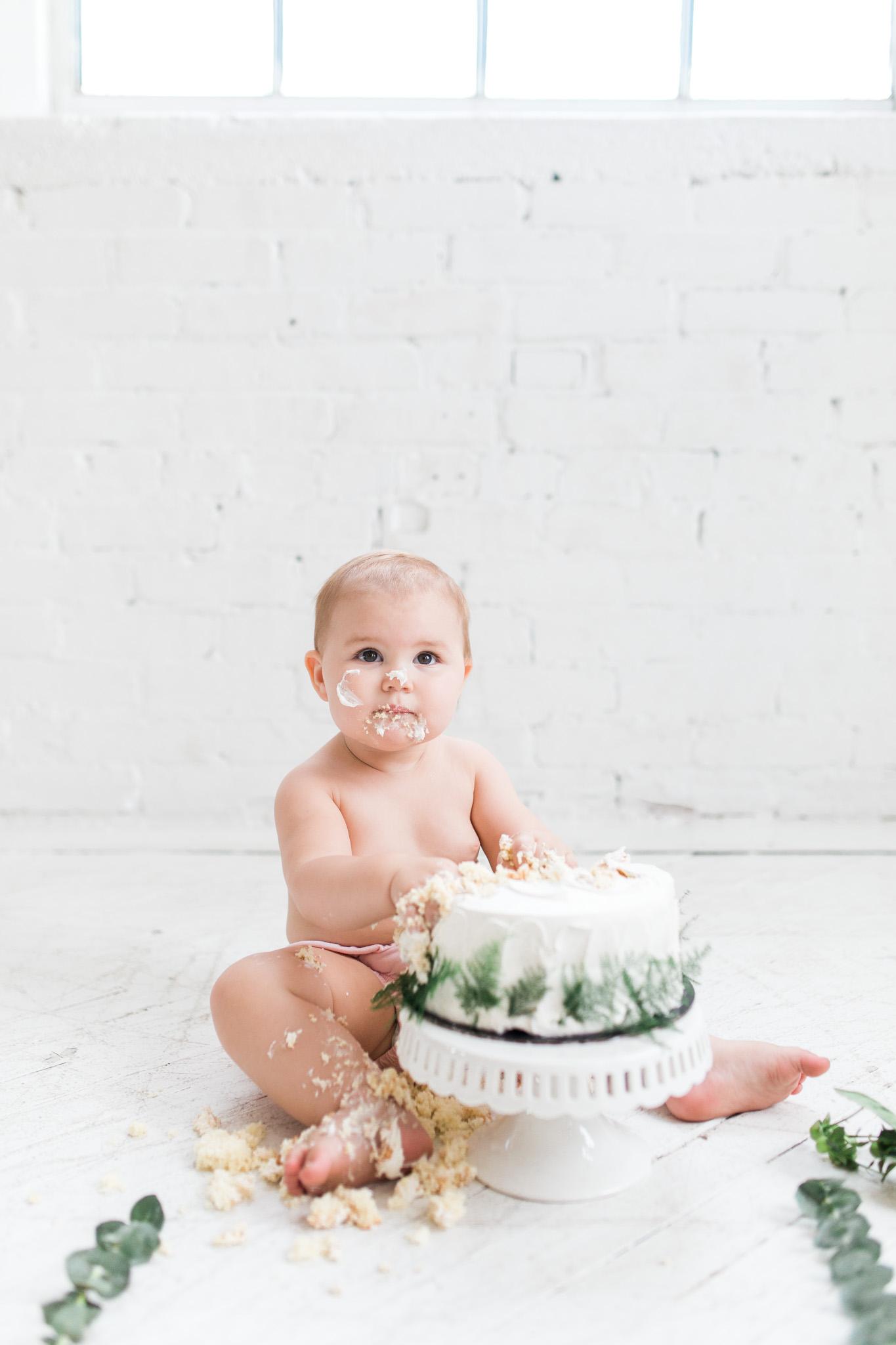 Simple + Raw + Minimalistic Cake Smash Session | Natural Light Studio | One Year Old Baby Girl | Pink Ruffle Diaper Cover
