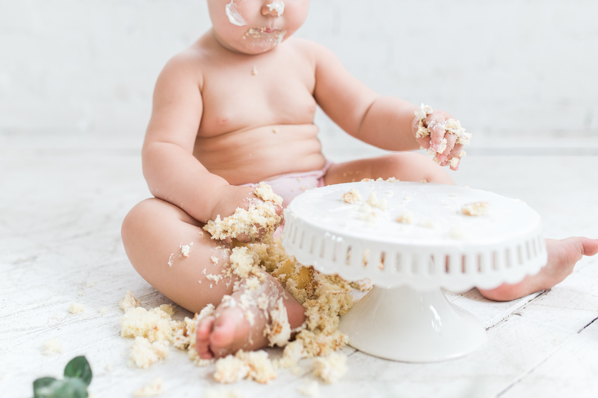 Simple + Raw + Minimalistic Cake Smash Session | Natural Light Studio | One Year Old Baby Girl | Pink Ruffle Diaper Cover