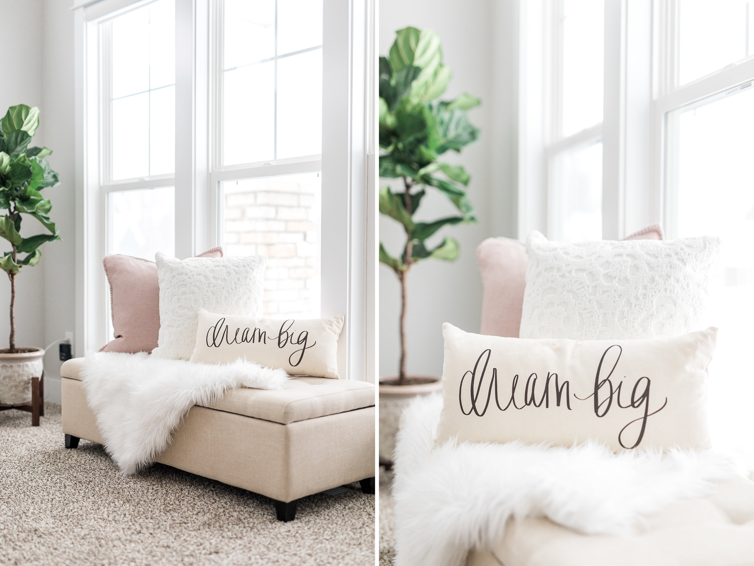 Light and airy mid-century modern home office | Office tour | Girly blush and gold details | white desk | Laurenda Marie Photography