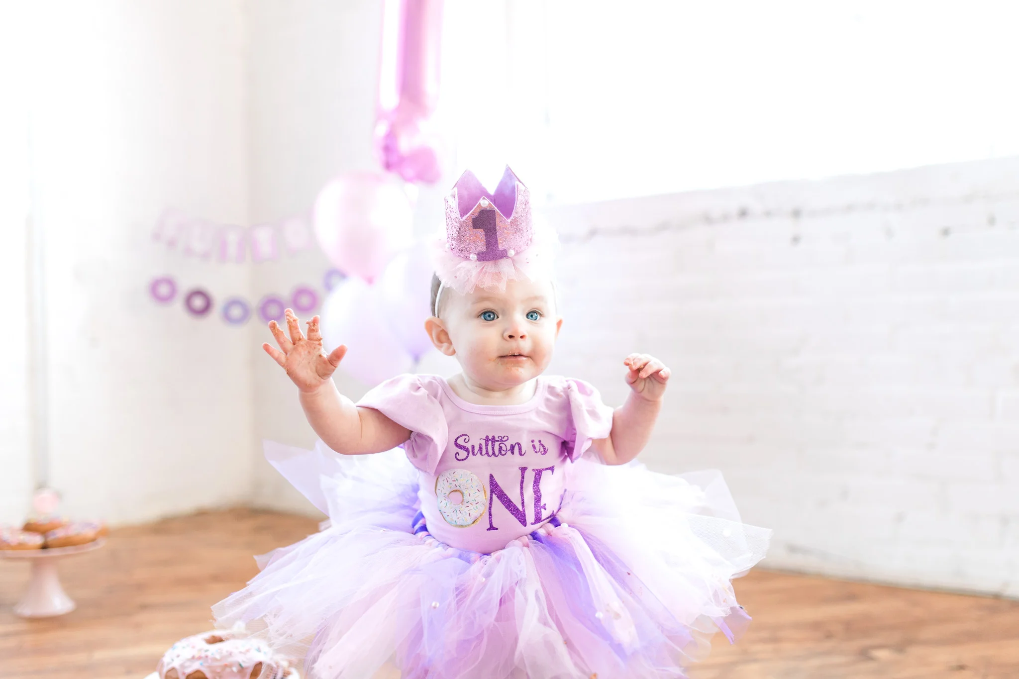 First Birthday Session In Studio | Cake Smash Donut Smash Session | Purple Tutu Skirt Baby Girl