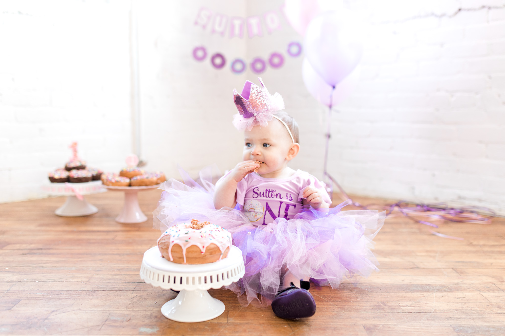 First Birthday Session In Studio | Cake Smash Donut Smash Session | Purple Tutu Skirt Baby Girl