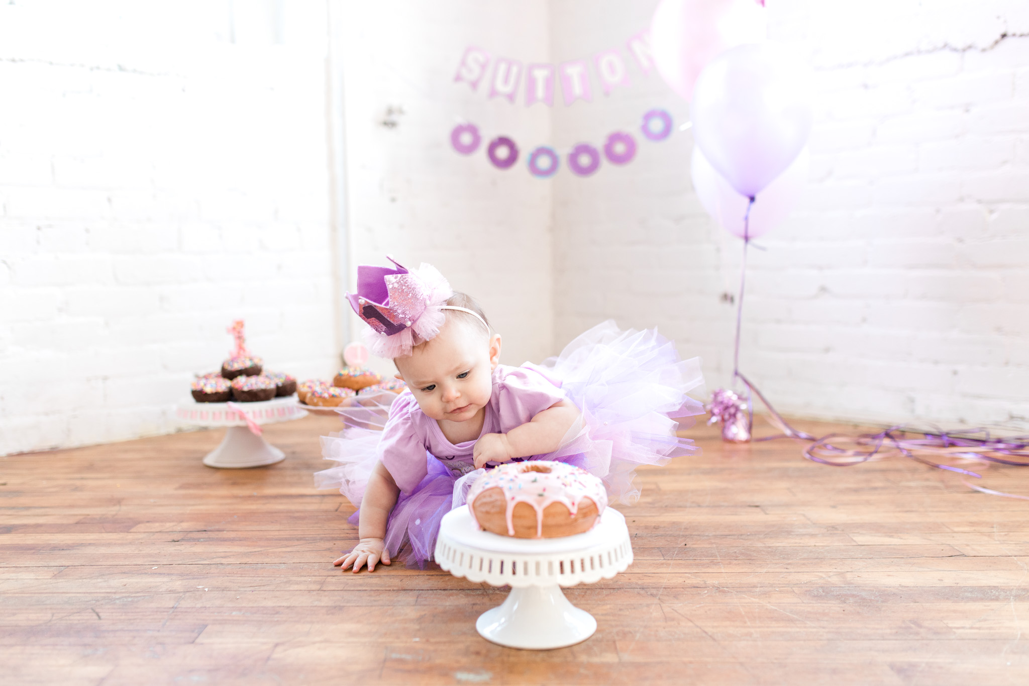 First Birthday Session In Studio | Cake Smash Donut Smash Session | Purple Tutu Skirt Baby Girl