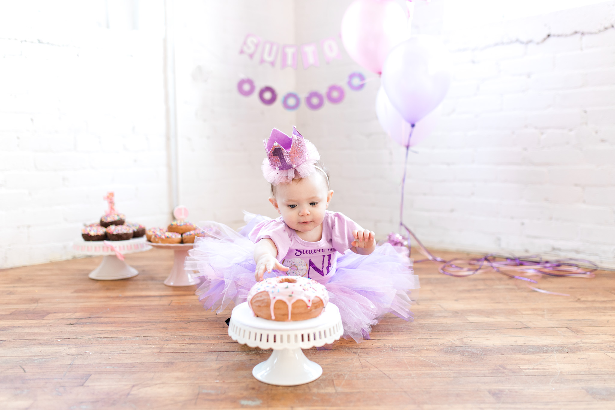 First Birthday Session In Studio | Cake Smash Donut Smash Session | Purple Tutu Skirt Baby Girl