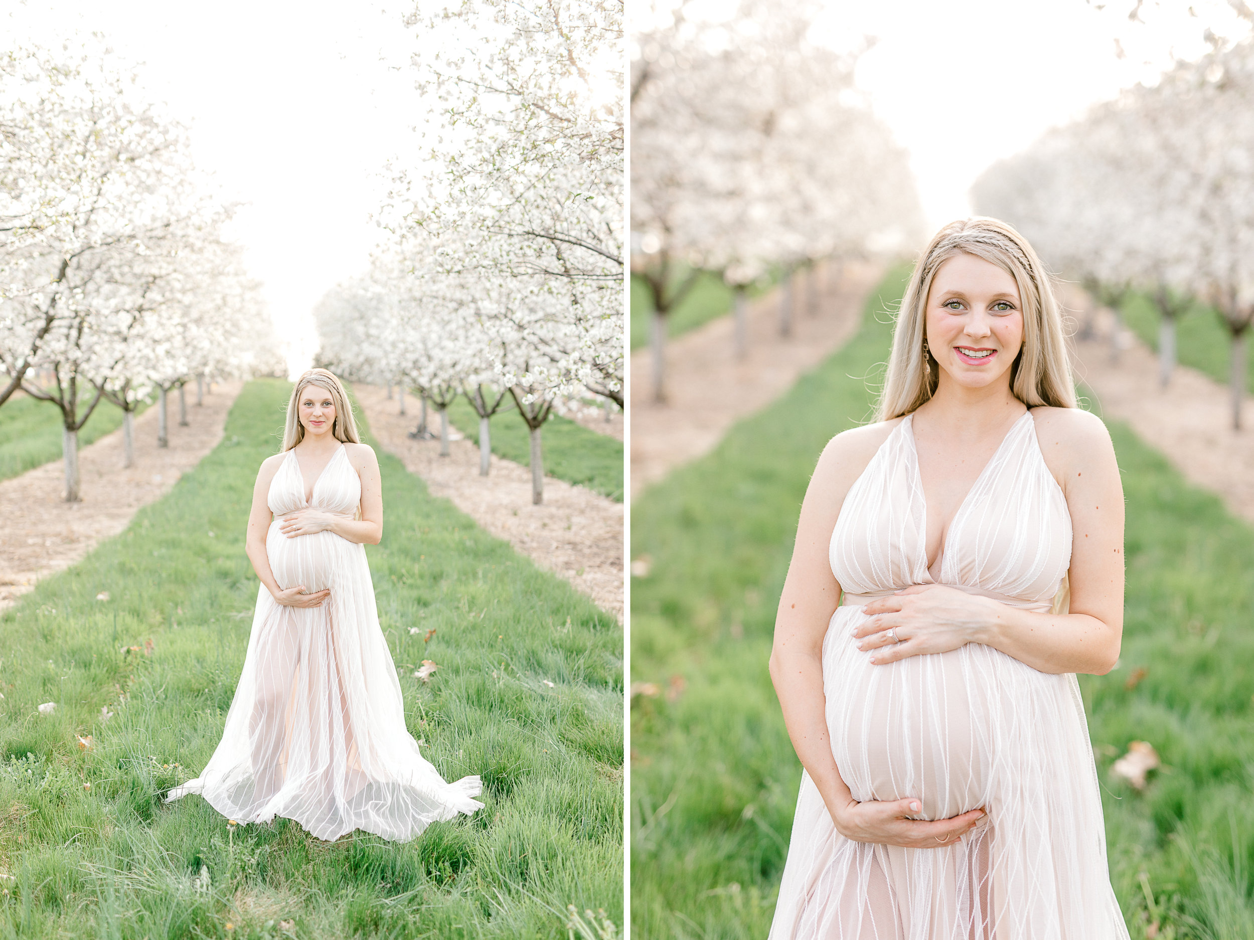 Spring Cherry Blossom Maternity Session in Mattawan Michigan | Light and Airy Maternity Photos | Couples Maternity | Laurenda Marie Photography