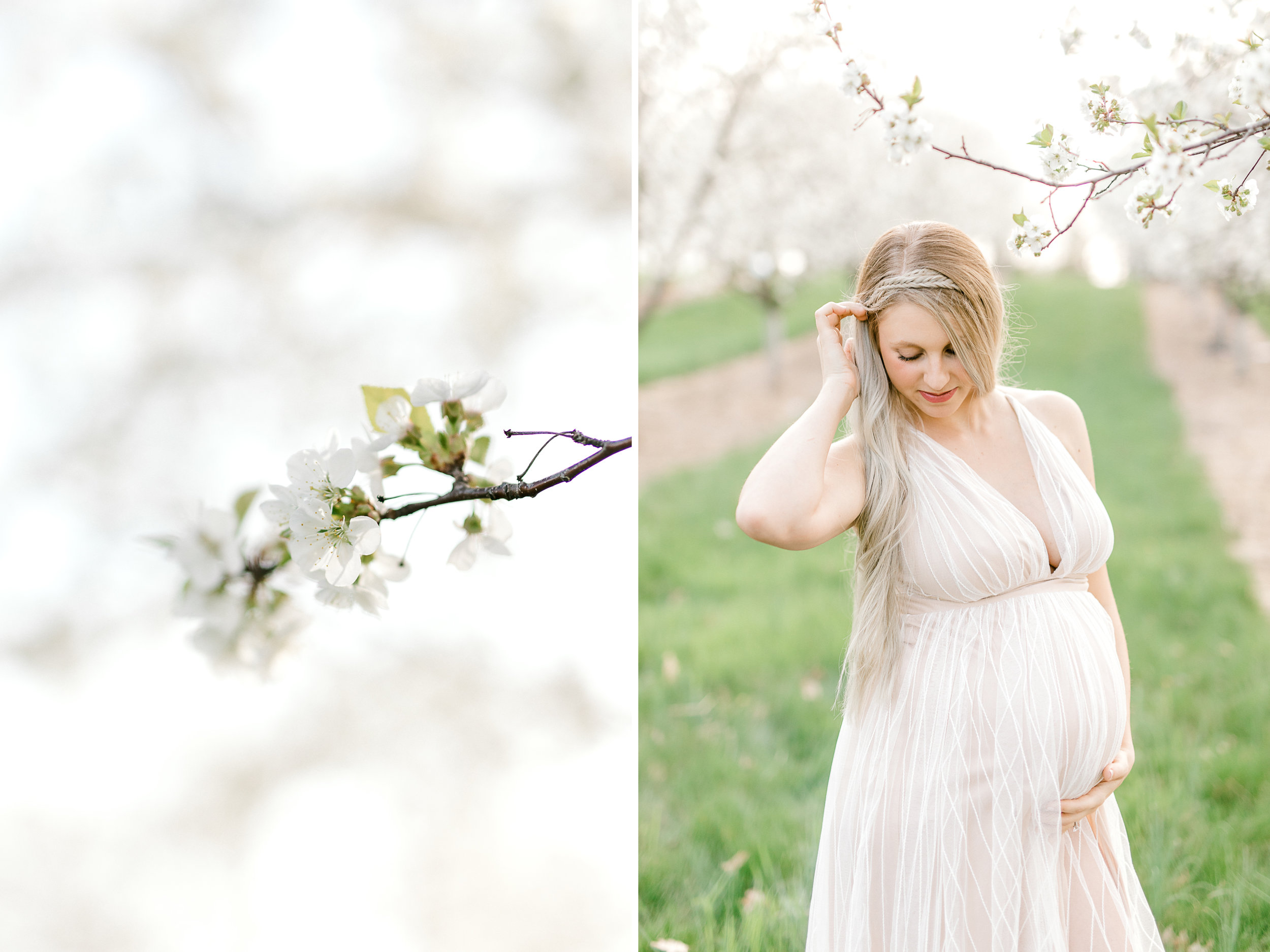 Spring Cherry Blossom Maternity Session in Mattawan Michigan | Light and Airy Maternity Photos | Couples Maternity | Laurenda Marie Photography