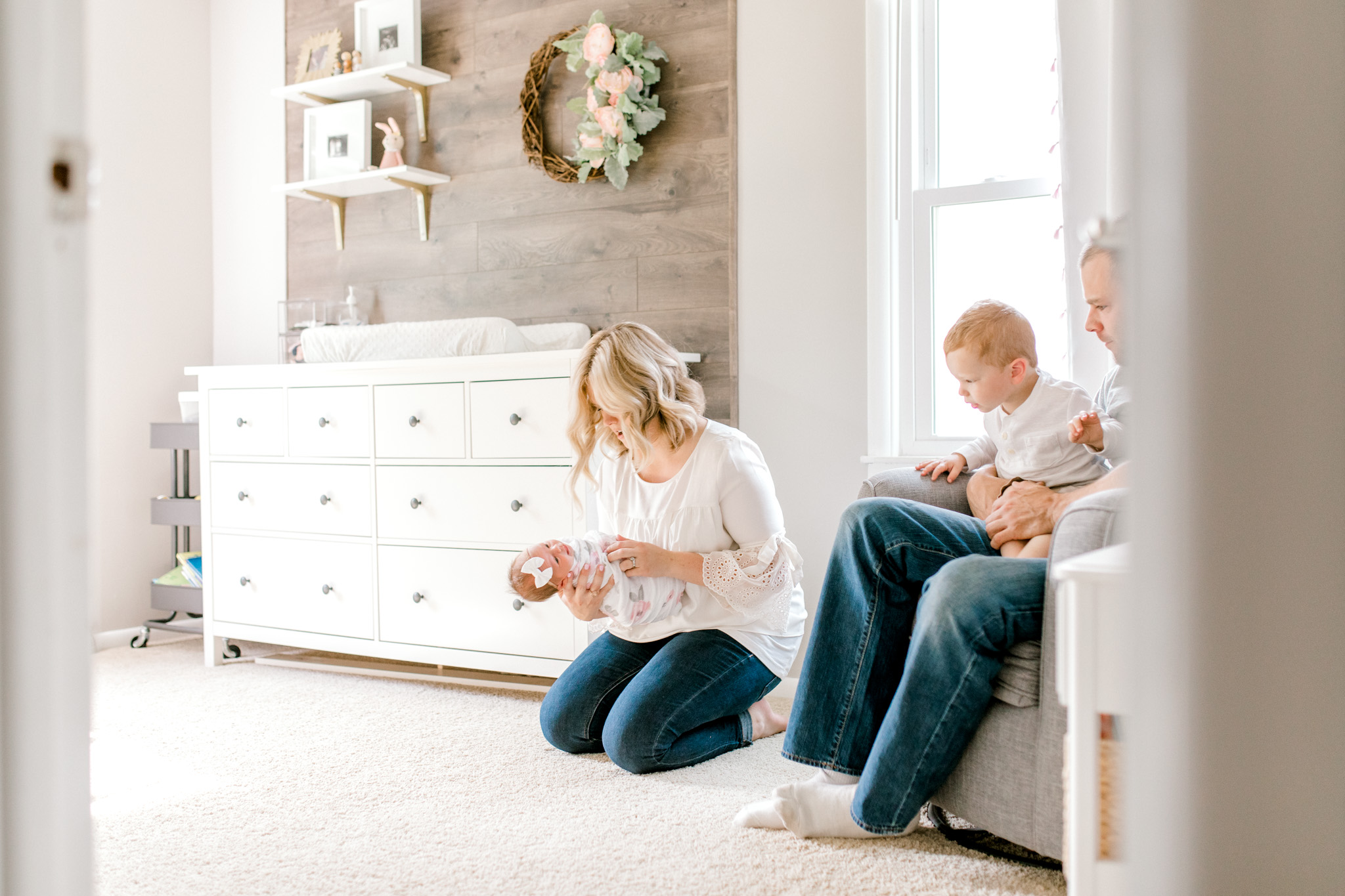 Light & Airy In-Home Newborn Lifestyle Session | Neutral Baby Girl Floral Nursery | Natural Light Lifestyle Session | Laurenda Marie Photography | West Michigan