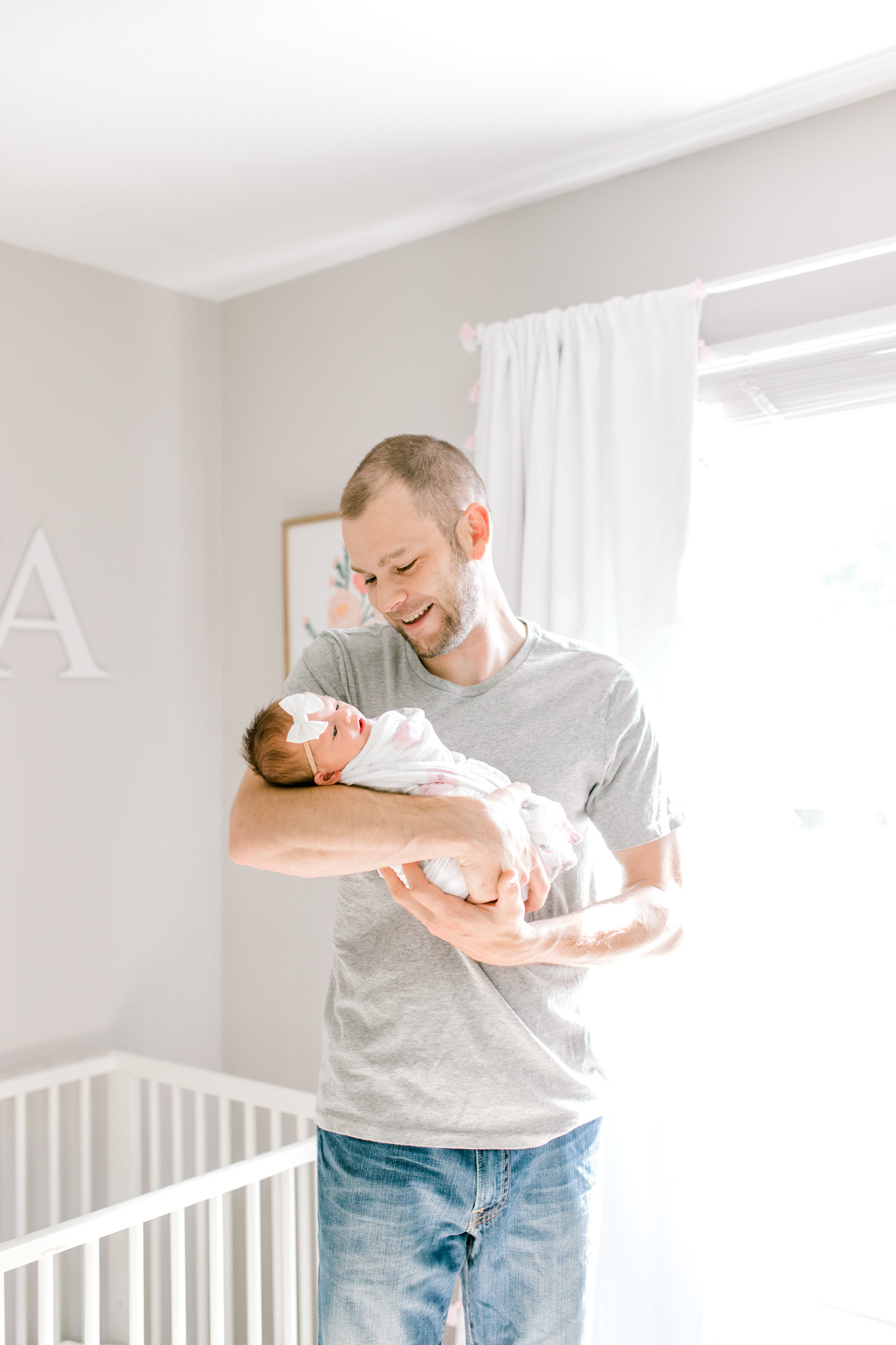 Light & Airy In-Home Newborn Lifestyle Session | Neutral Baby Girl Floral Nursery | Natural Light Lifestyle Session | Laurenda Marie Photography | West Michigan