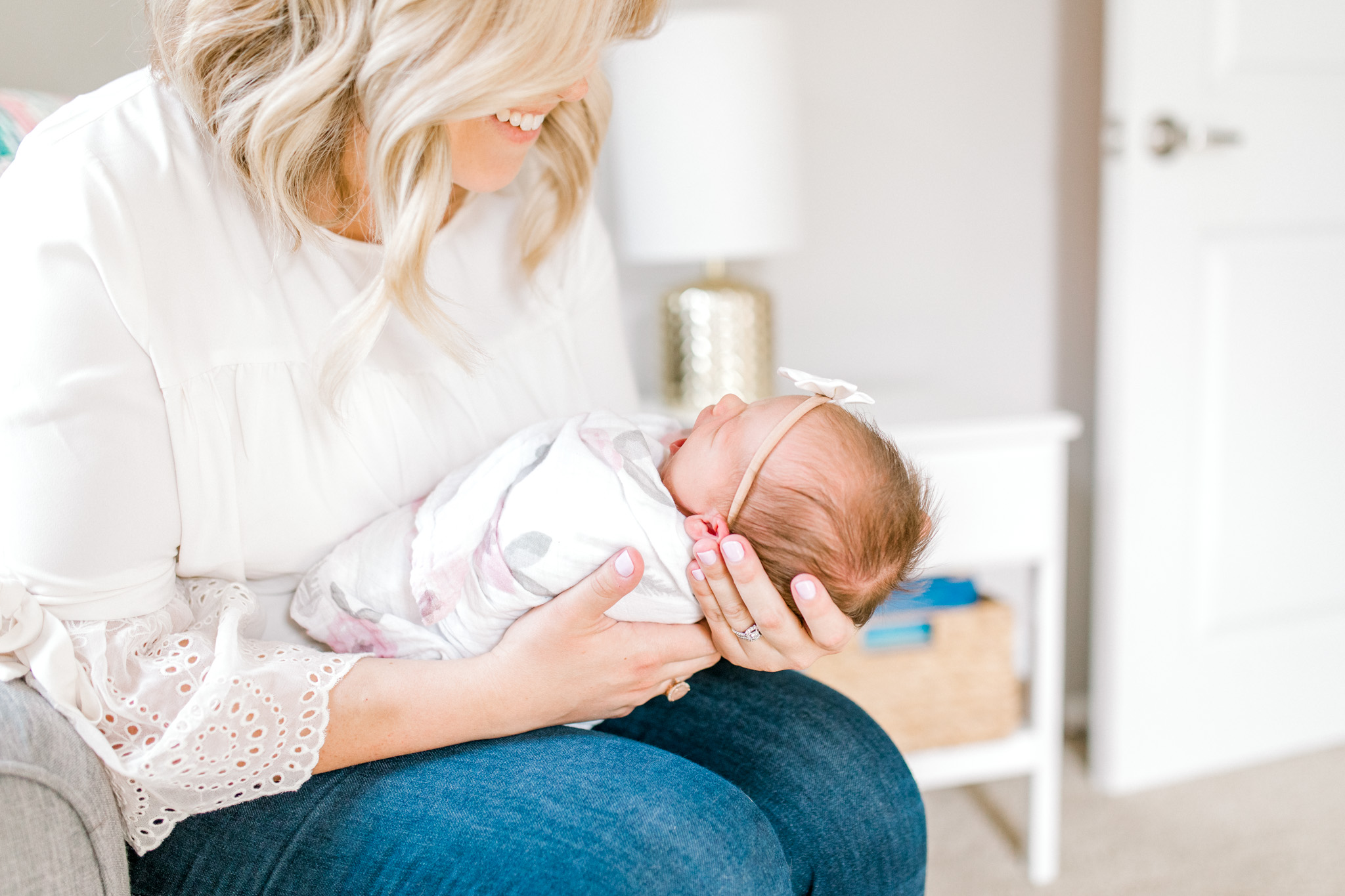 Light & Airy In-Home Newborn Lifestyle Session | Neutral Baby Girl Floral Nursery | Natural Light Lifestyle Session | Laurenda Marie Photography | West Michigan